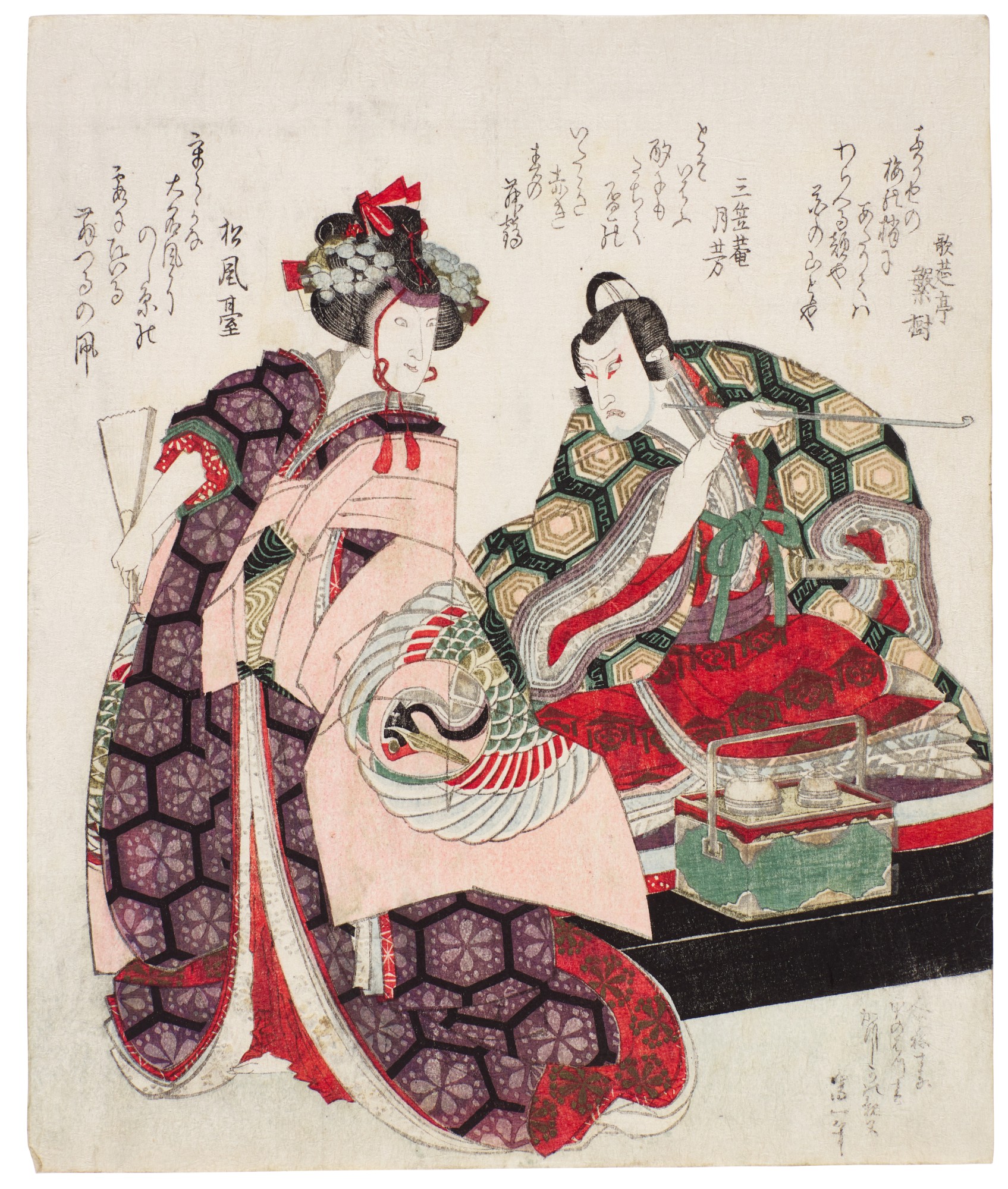 The Sokolov Collection — Katsushika Hokusai (1760-1849) The actors Ichikawa Danjuro VII and Iwai Hanshiro V in the roles of Kudo Sukeyasu and Maizuri, Edo period, 19th century
