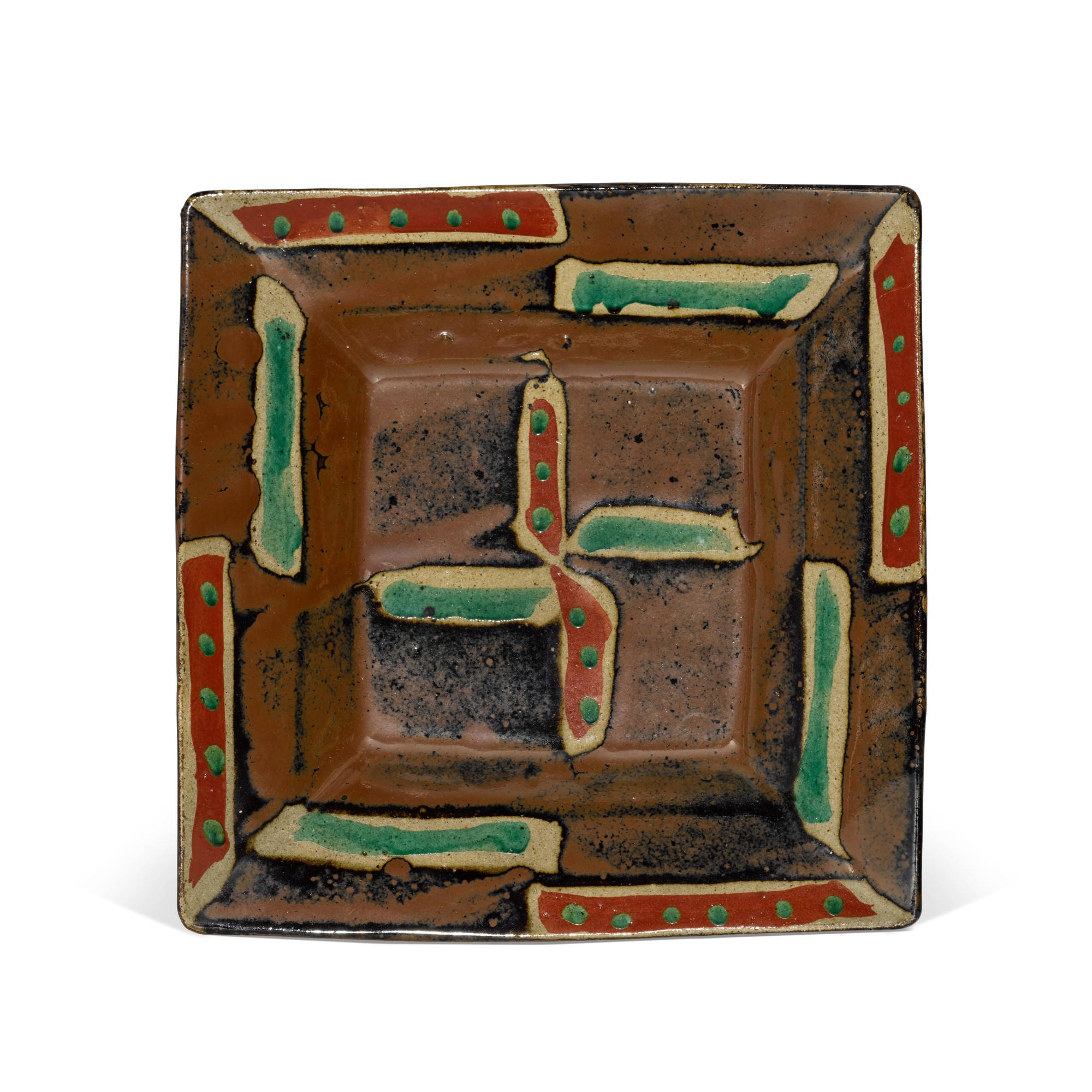 A square stoneware dish | Showa period, 20th century