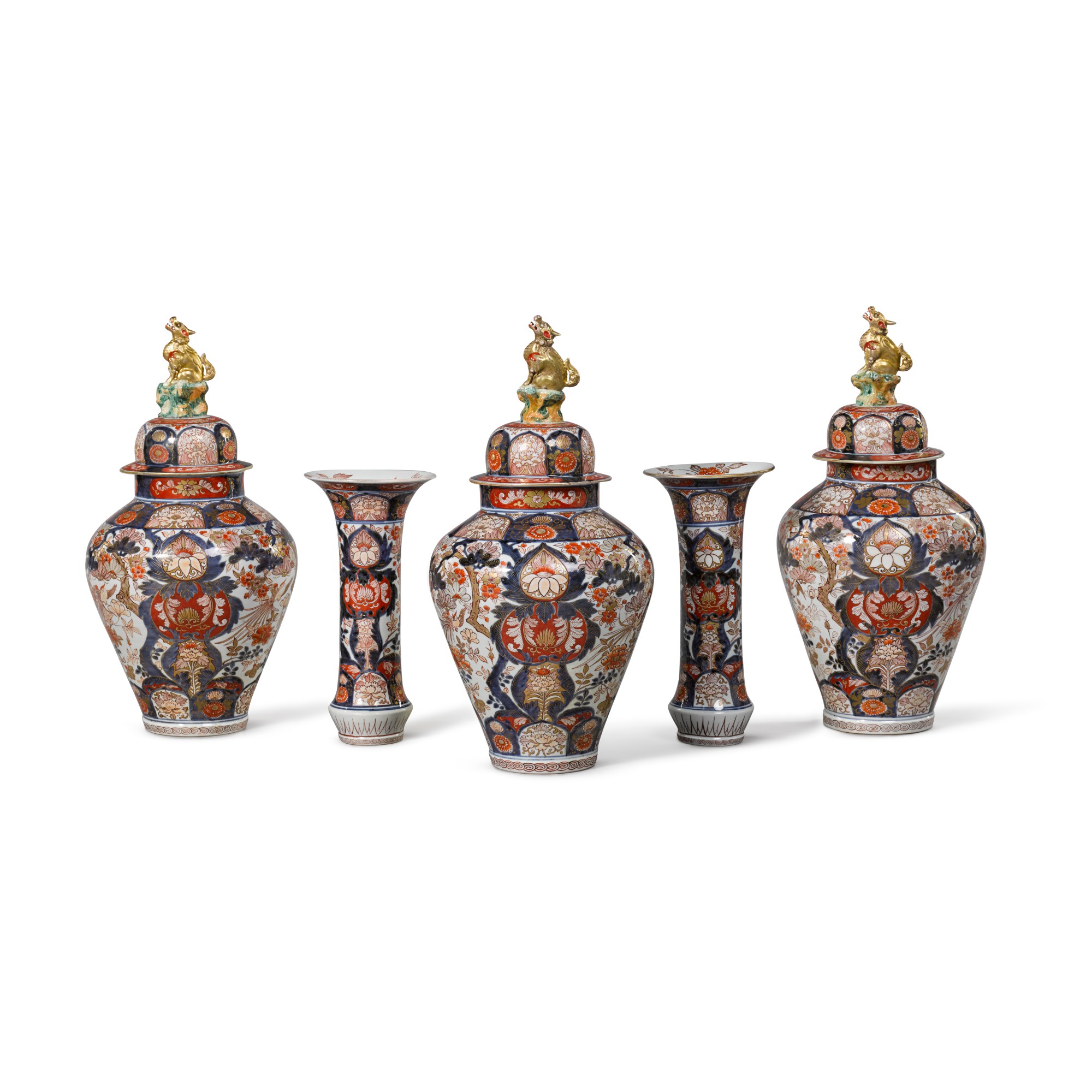 An impressive Imari five-piece garniture — Edo period, late 17th century