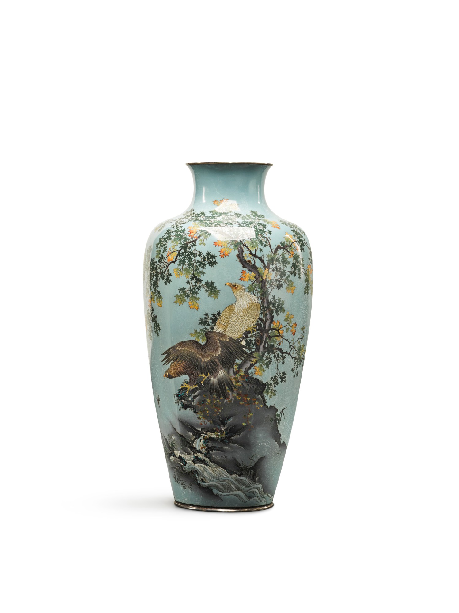A large hexagonal cloisonne enamel vase — Signed Ota | Meiji period, late 19th century