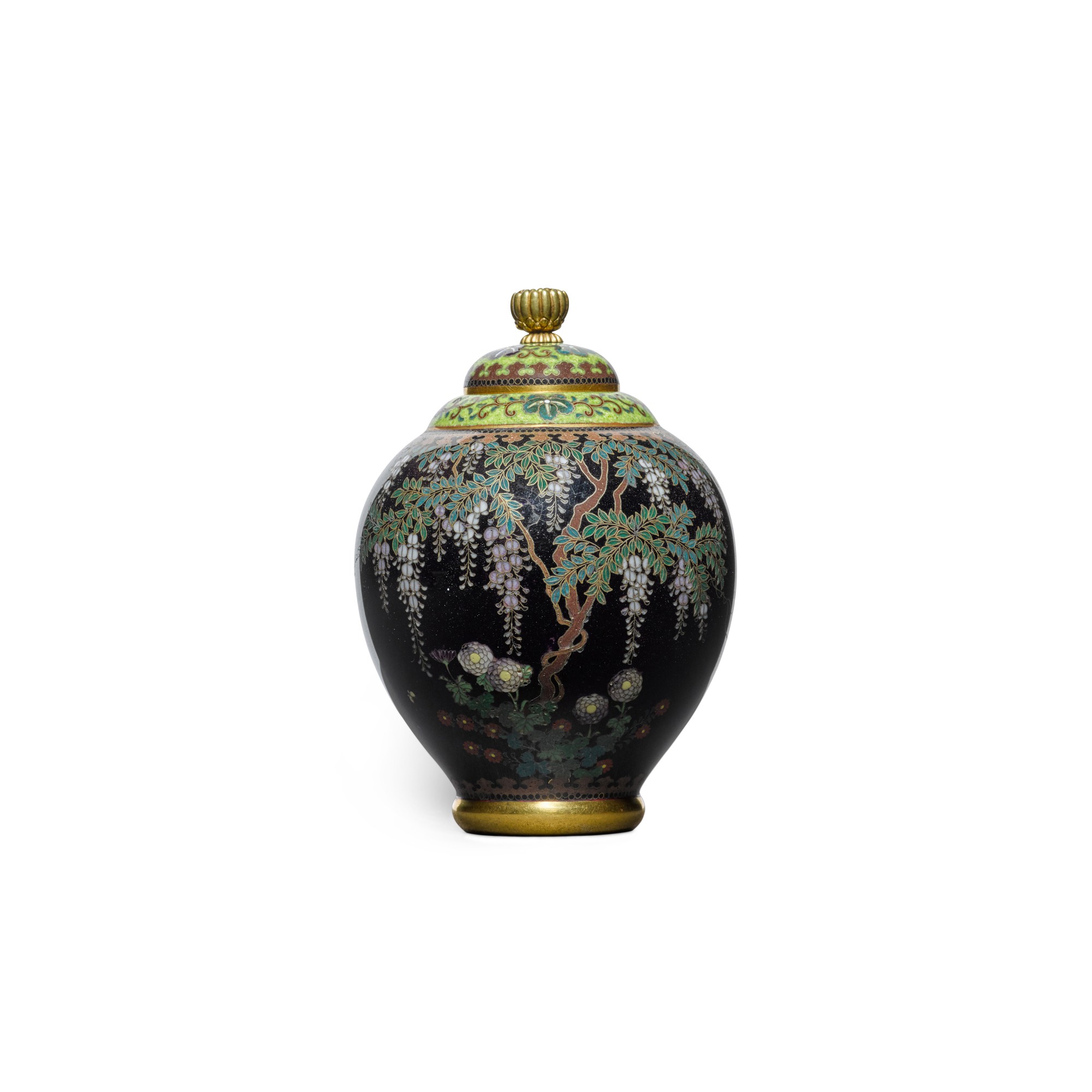 A cloisonné enamel jar and cover — Signed on a silver tablet Kyoto Namikawa (workshop of Namikawa Yasuyuki, 1845-1927) | Meiji period, late 19th century