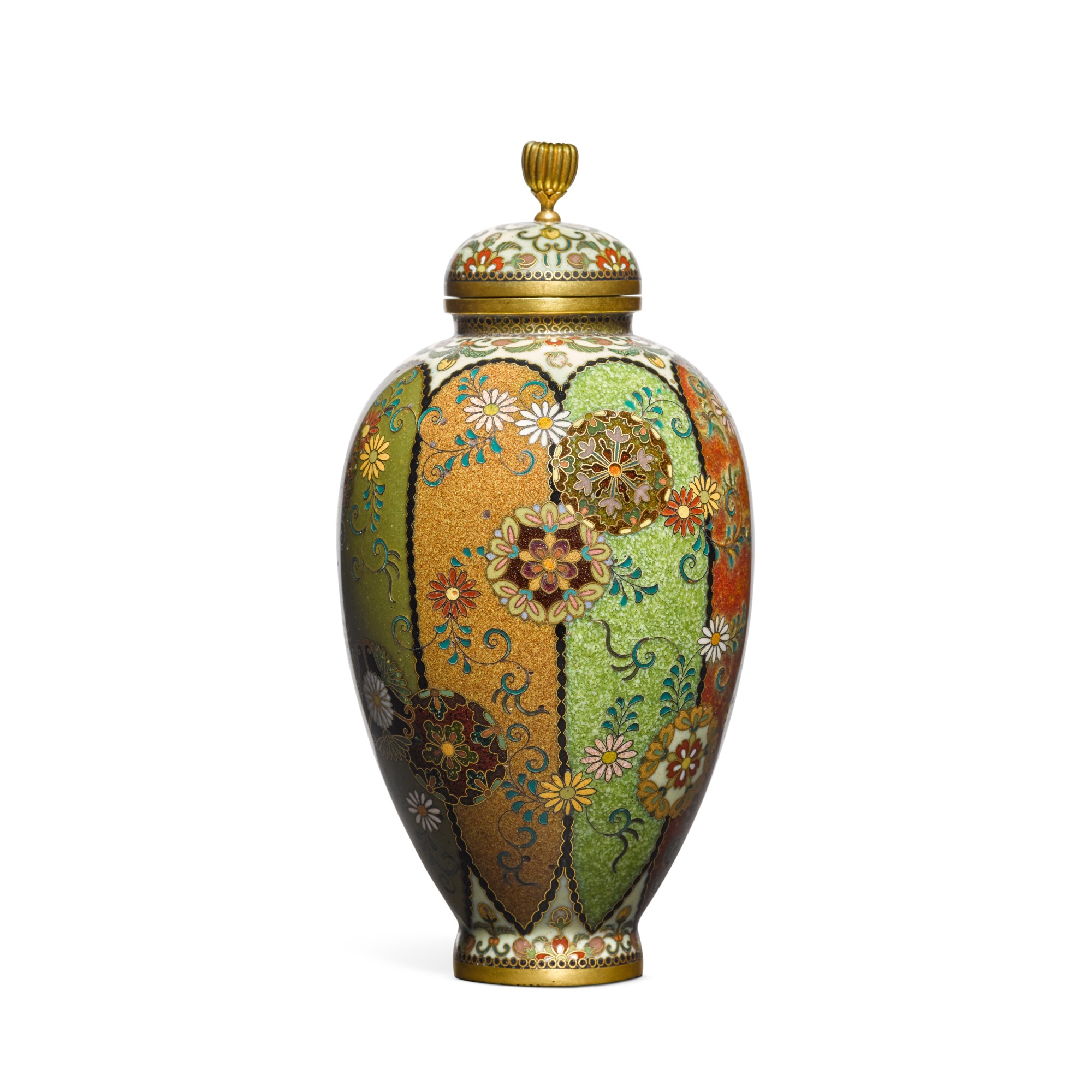 A cloisonné enamel vase with cover — A cloisonné enamel vase with cover Signed on the silver tablet Kyoto Namikawa (workshop of Namikawa Yasuyuki, 1845-1927) Meiji period, late 19th century