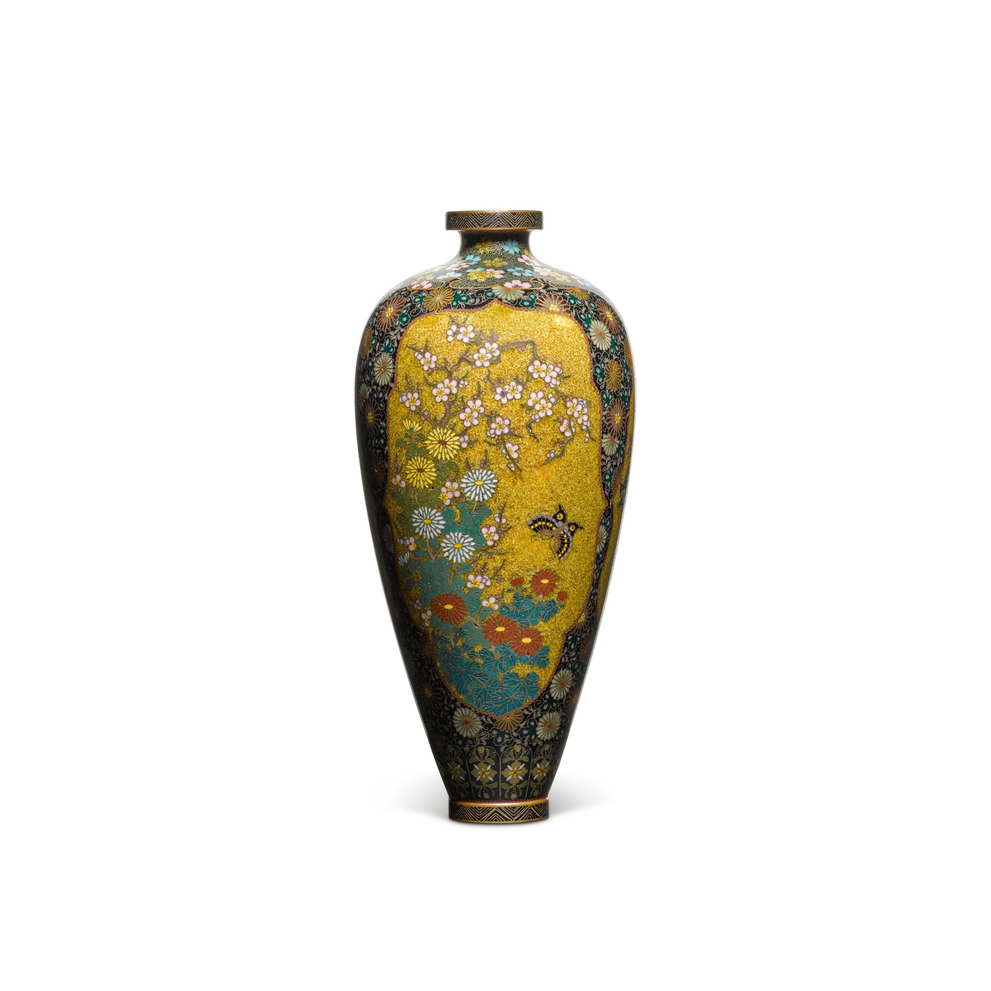 A cloisonné enamel vase — With signature on a silver tablet Kyoto Namikawa (workshop of Namikawa Yasuyuki, 1845-1927) | Meiji period, late 19th century