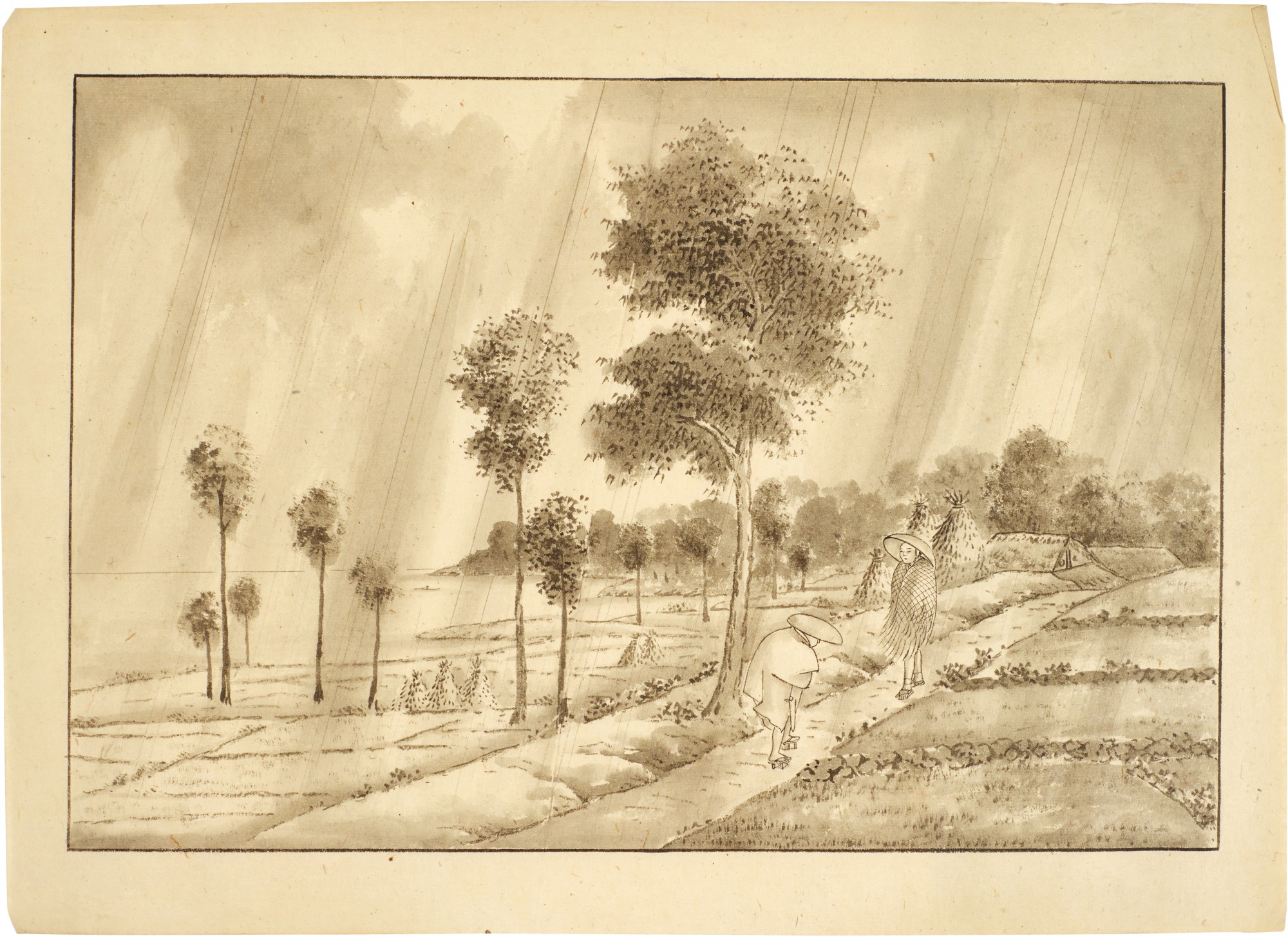 Unknown — Three preparatory ink studies of the Tokaido | Edo period, late 19th century