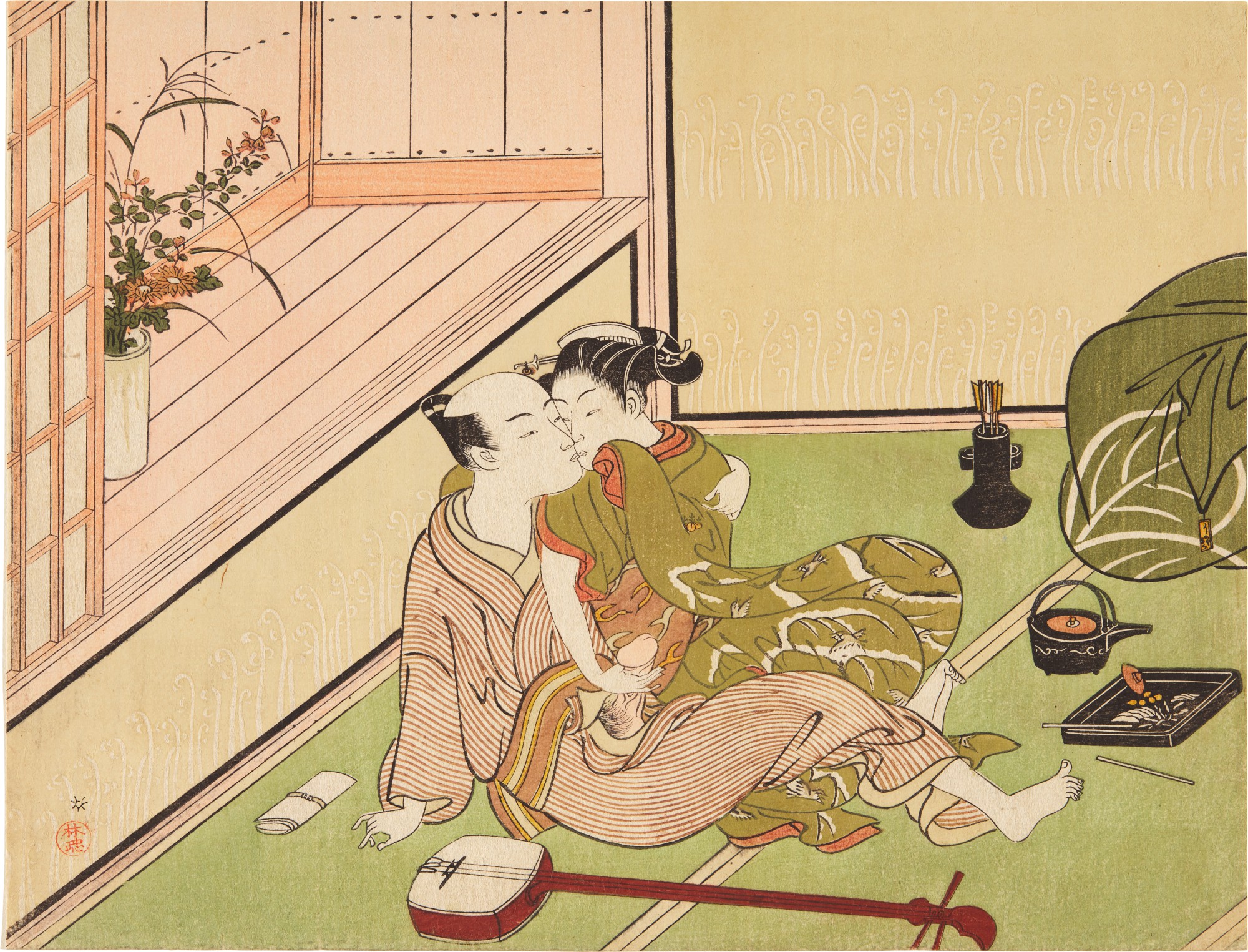 An amorous couple in the room of a tea-house (cha-ya) | Edo period, 18th century