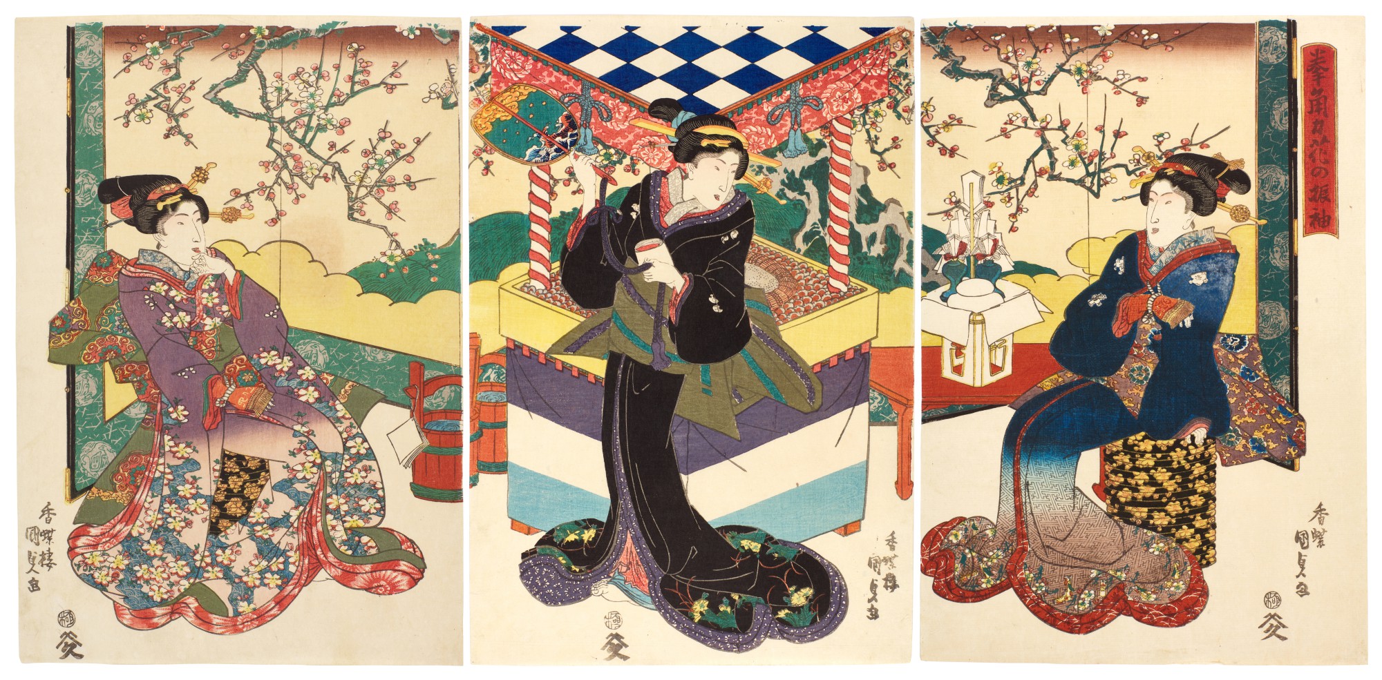 Hand Games with Floral Sleeves (Kenzumo hana no furisode) | Edo period, 19th century