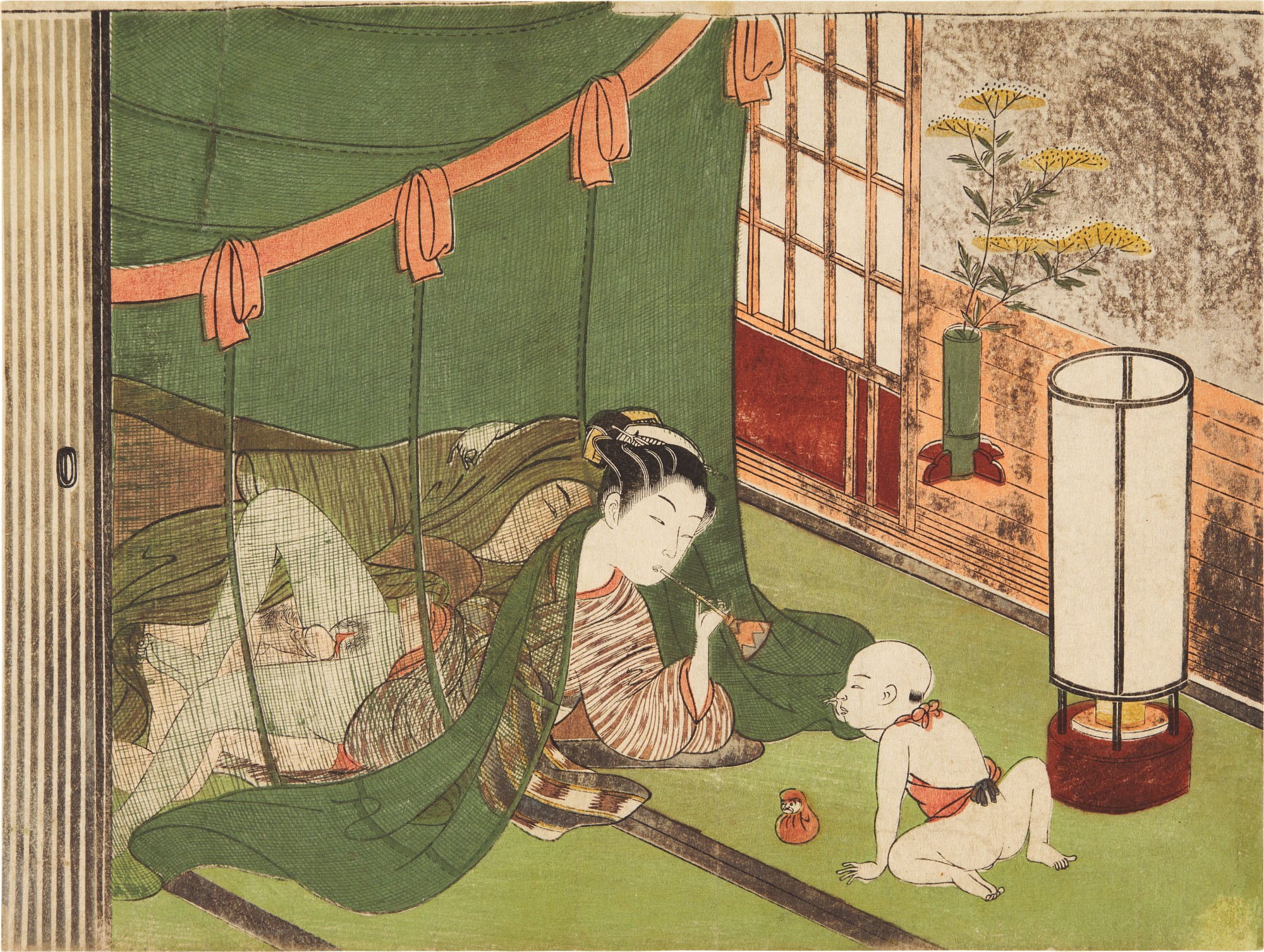 An amorous couple under a mosquito net (kaya) | Edo period, 18th century