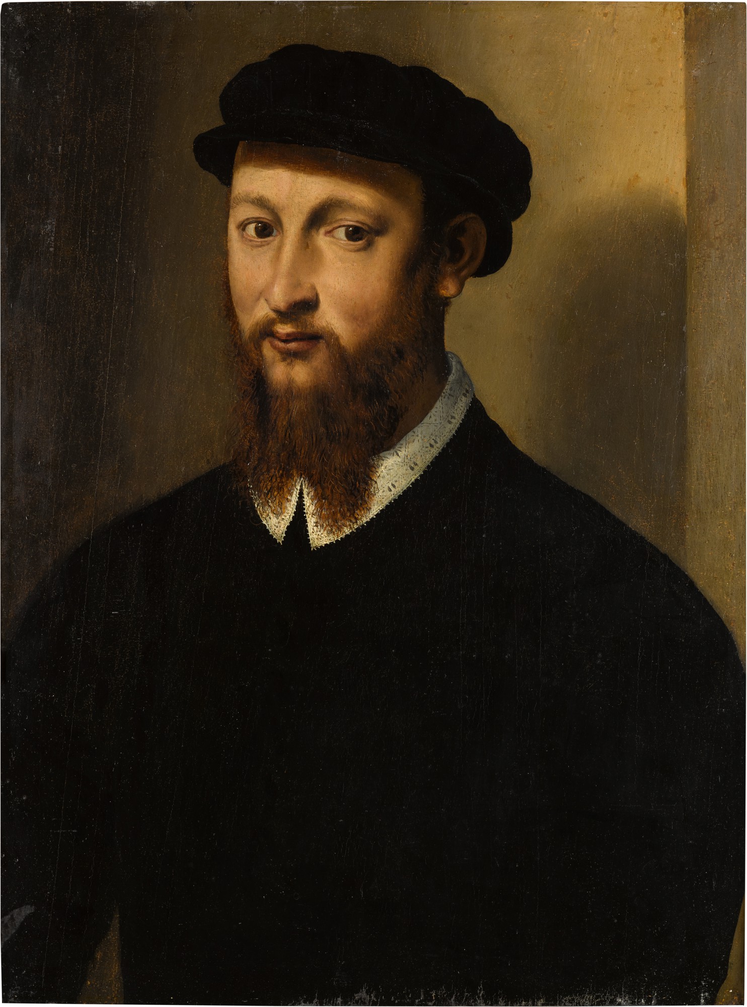 Florentine School, 16th Century — Portrait of a man dressed in black, bust length, wearing a hat