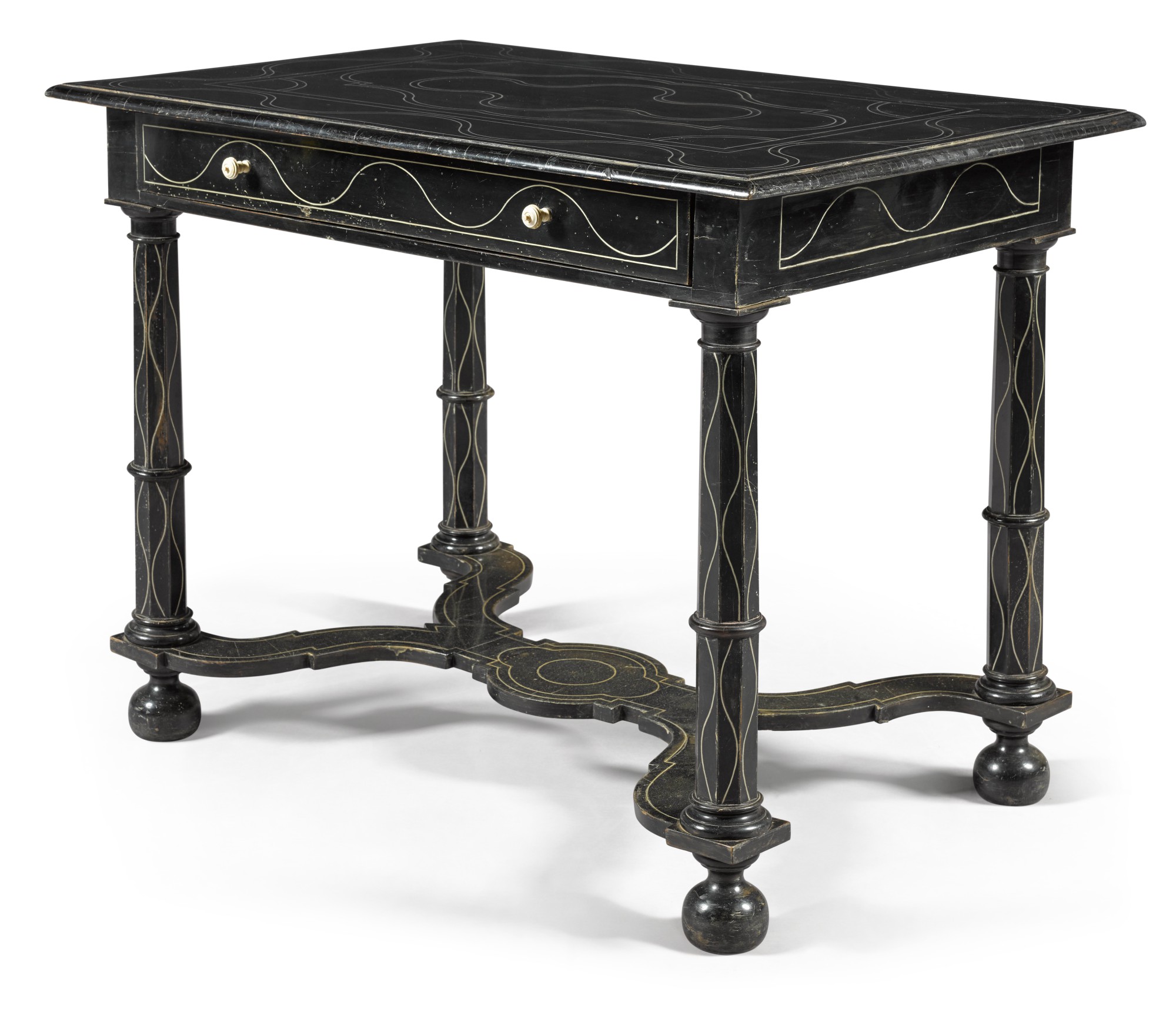 A Flemish style pewter inlaid ebony centre table — A Flemish style pewter inlaid ebony centre table