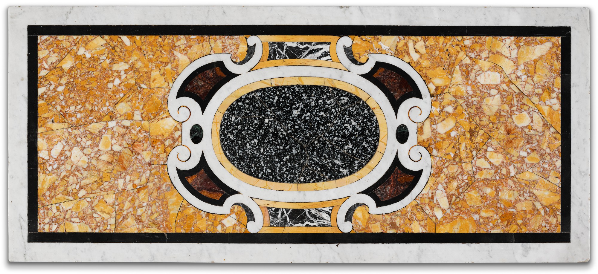 An Italian pietre tenere and carved white marble table top, — An Italian pietre tenere and carved white marble table top, 17th century