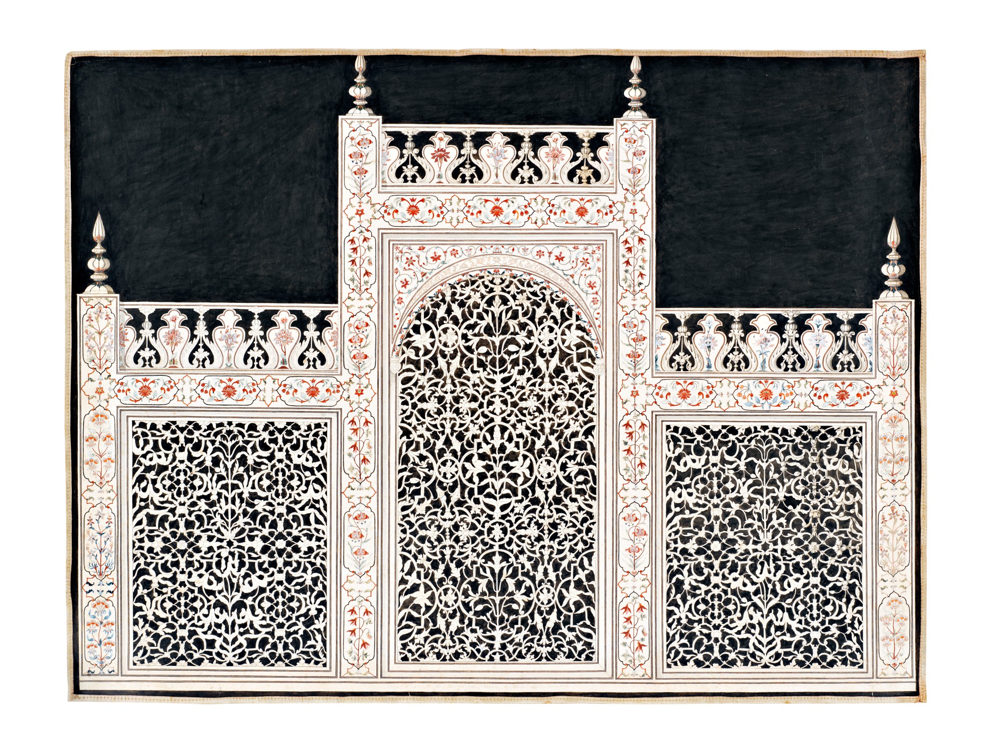 Unknown — An elevation of the north side of the marble screen surrounding the cenotaphs in the Taj Mahal, Company School, Agra, circa 1810-20