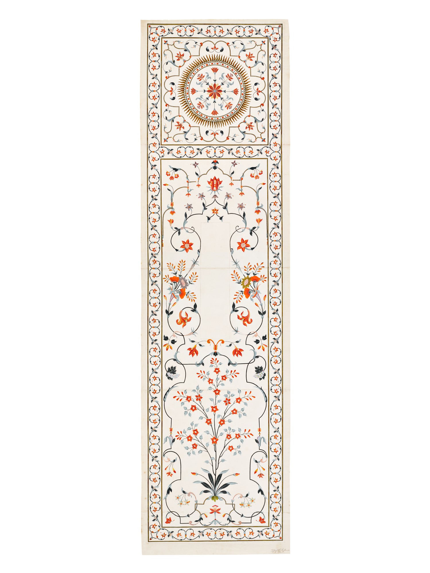 Unknown — A pietra dura architectural study of the top of the Cenotaph of Shah Jahan in the Taj Mahal, Company School, Agra, circa 1810-20