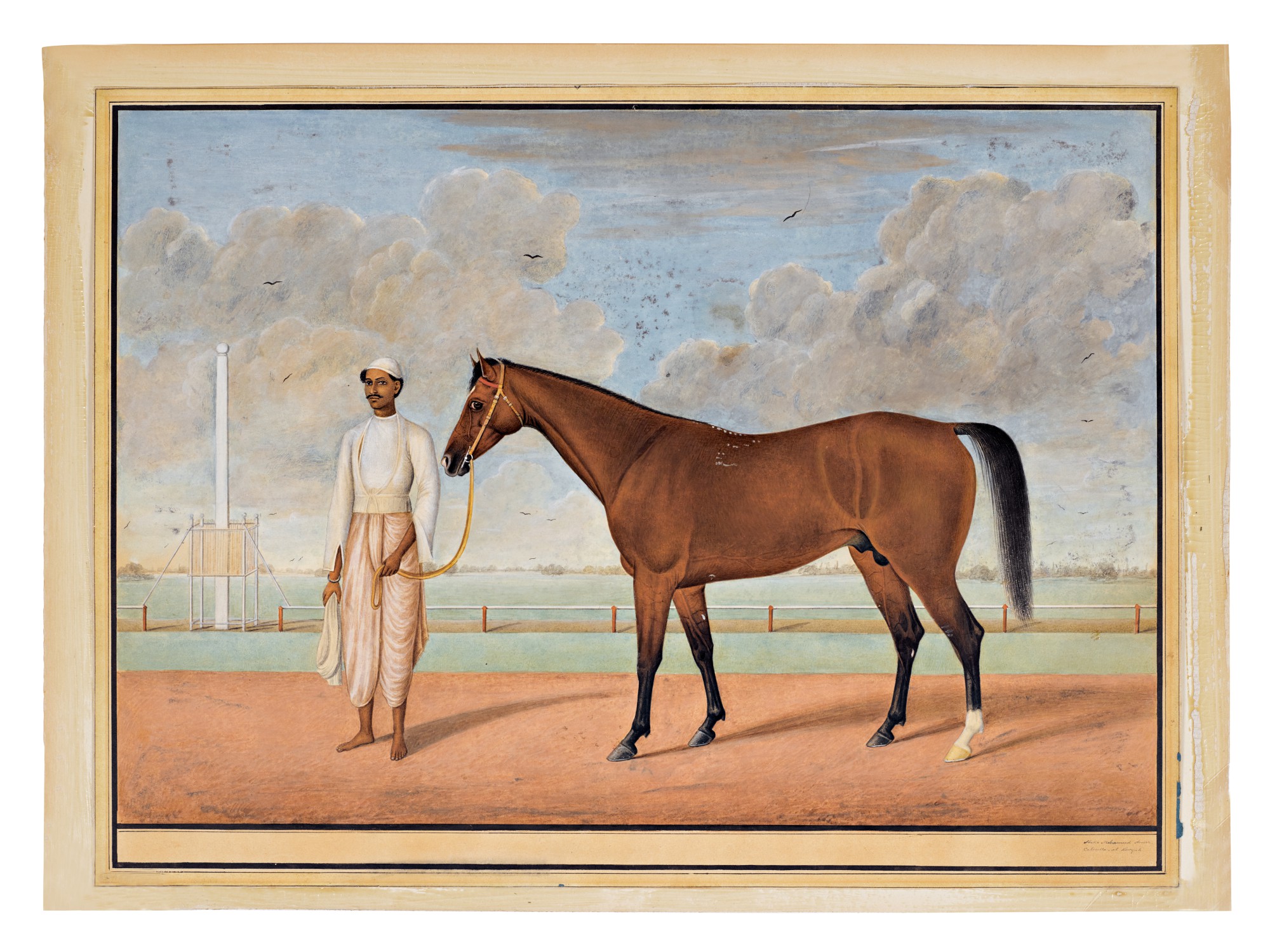 Unknown — A Bay Racehorse with a Groom, signed by Shaykh Muhammad Amir of Karraya, Company School, Calcutta, circa 1842