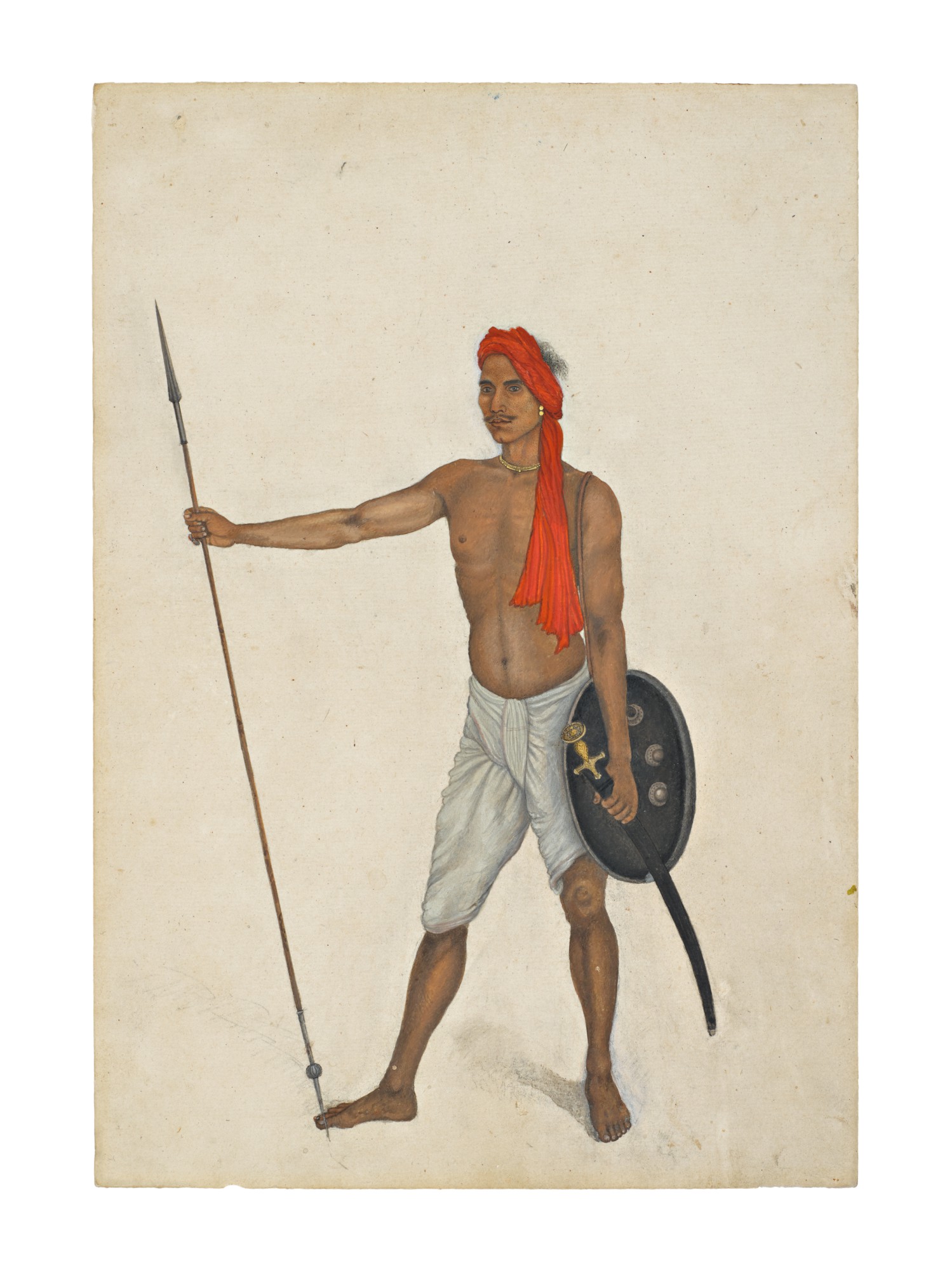 Unknown — A Trooper of Skinner's Horse Holding a Spear, from the Fraser Album, Company School, Haryana, Hansi, circa 1815-16