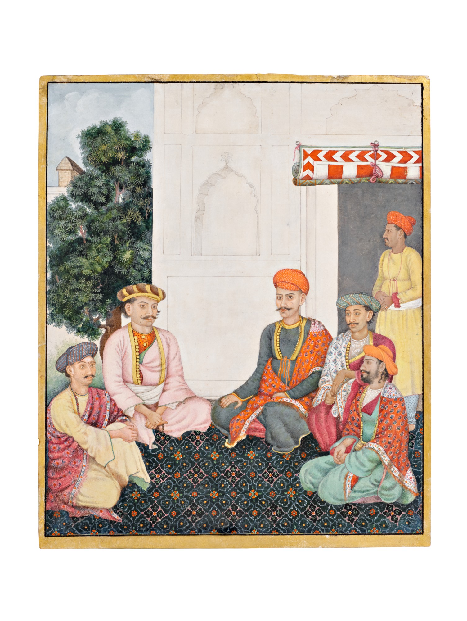Unknown — Lalita Parshad Seated with Four Companions, from the Fraser Album, Company School, Delhi, circa 1815-20
