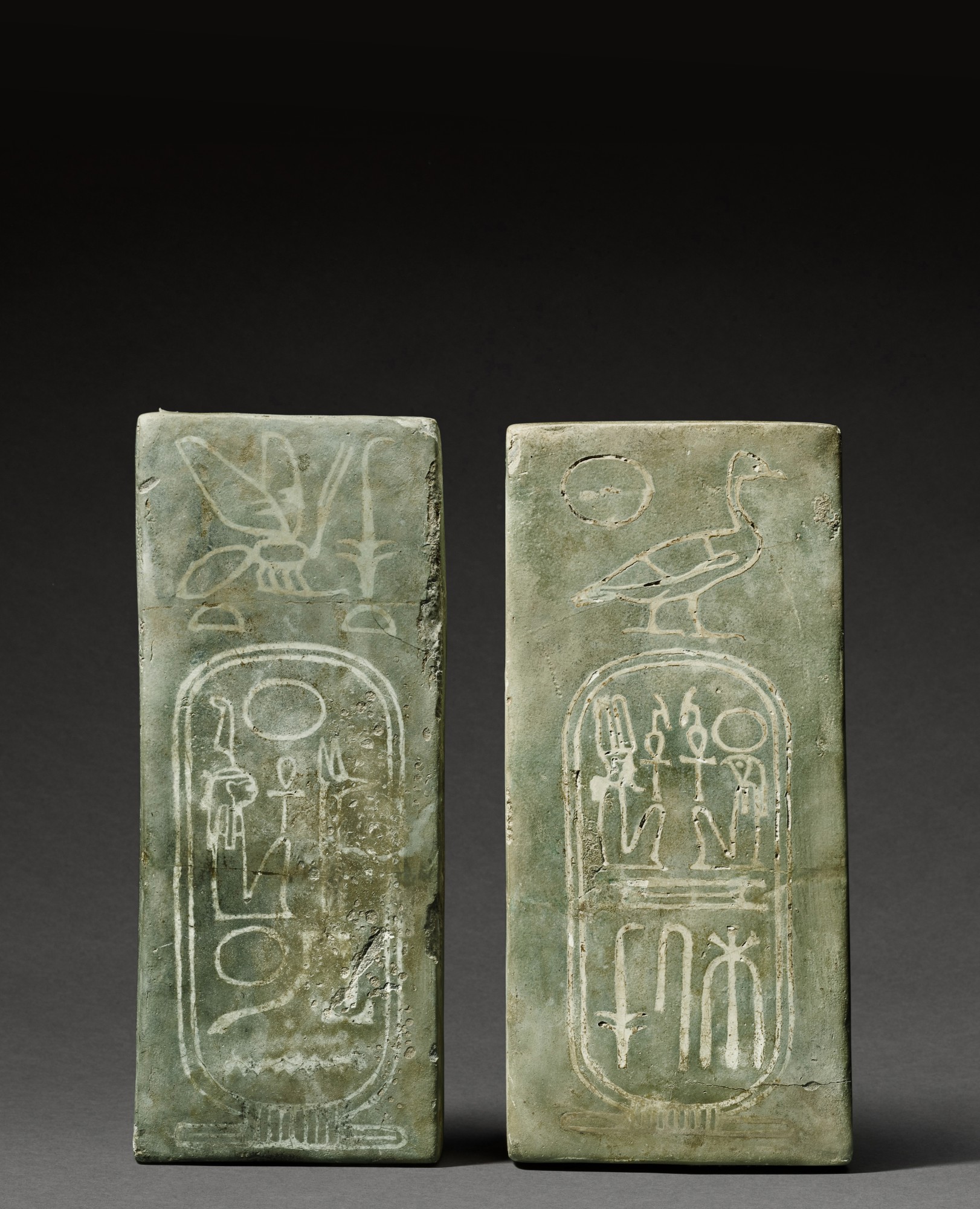 Two Large Egyptian Turquoise Faience Foundation Tiles — Two Large Egyptian Turquoise Faience Foundation Tiles, 19th Dynasty, period of Ramesses II, 1279-1212 B.C.