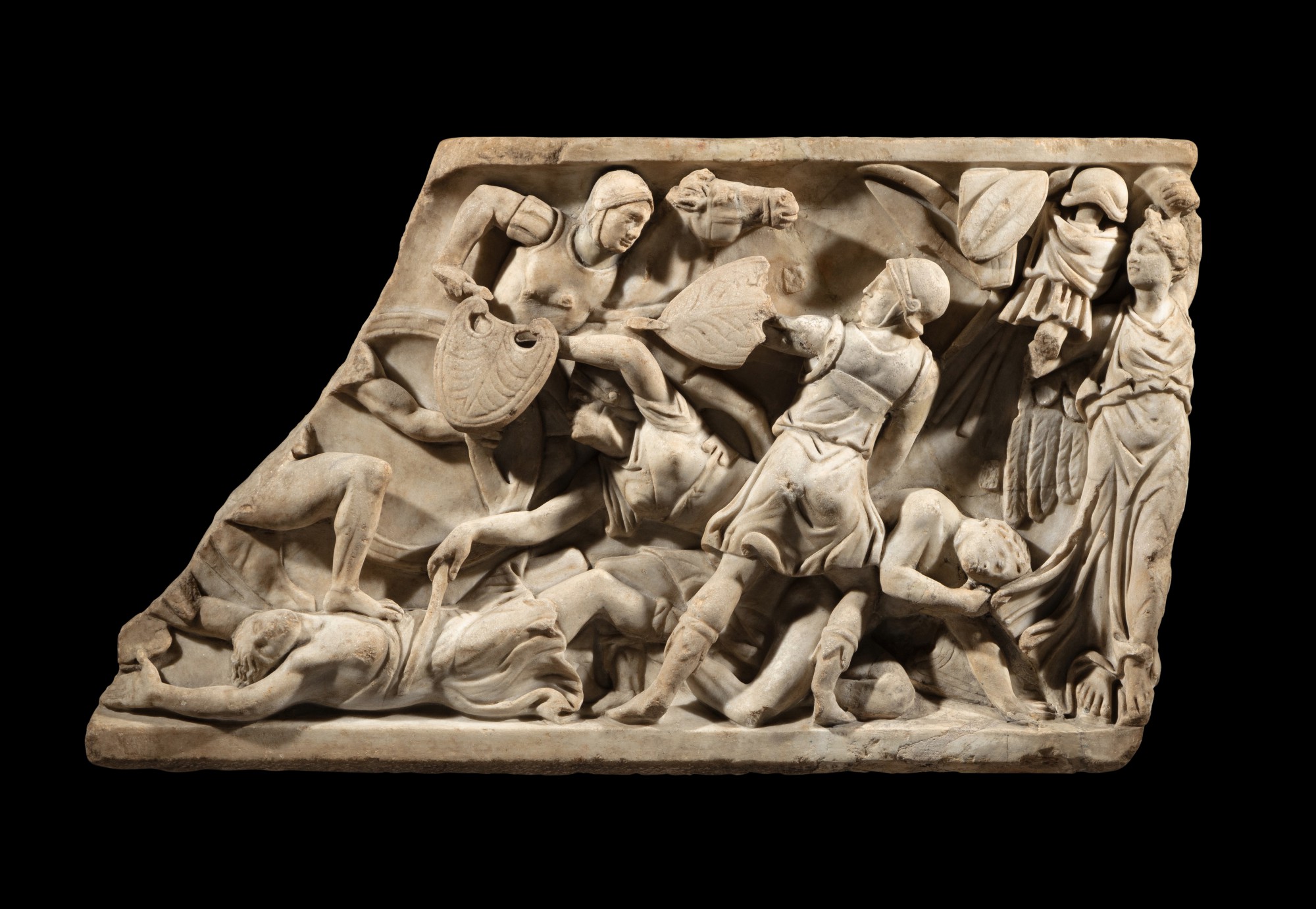 A Roman Marble Amazonomachy Sarcophagus Relief Fragment — A Roman Marble Amazonomachy Sarcophagus Relief Fragment, Antonine Period, circa 150-170 A.D.