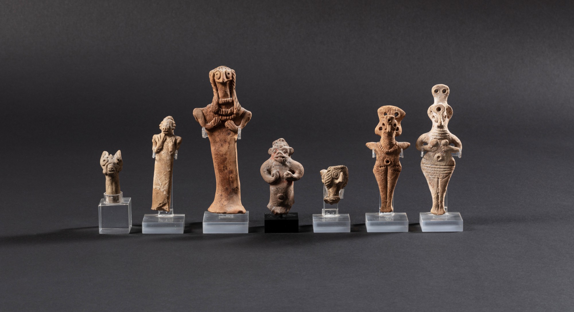 Seven Zoomorphic — Seven Zoomorphic and Divine Terracotta Figures, circa 2000-1500 B.C., and later