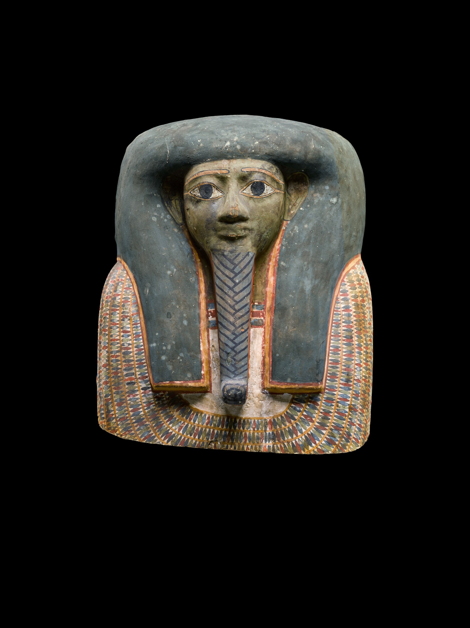 An Egyptian Polychrome Wood Mummy Mask — An Egyptian Polychrome Wood Mummy Mask, 25th/early 26th Dynasty, circa 750-600 B.C.