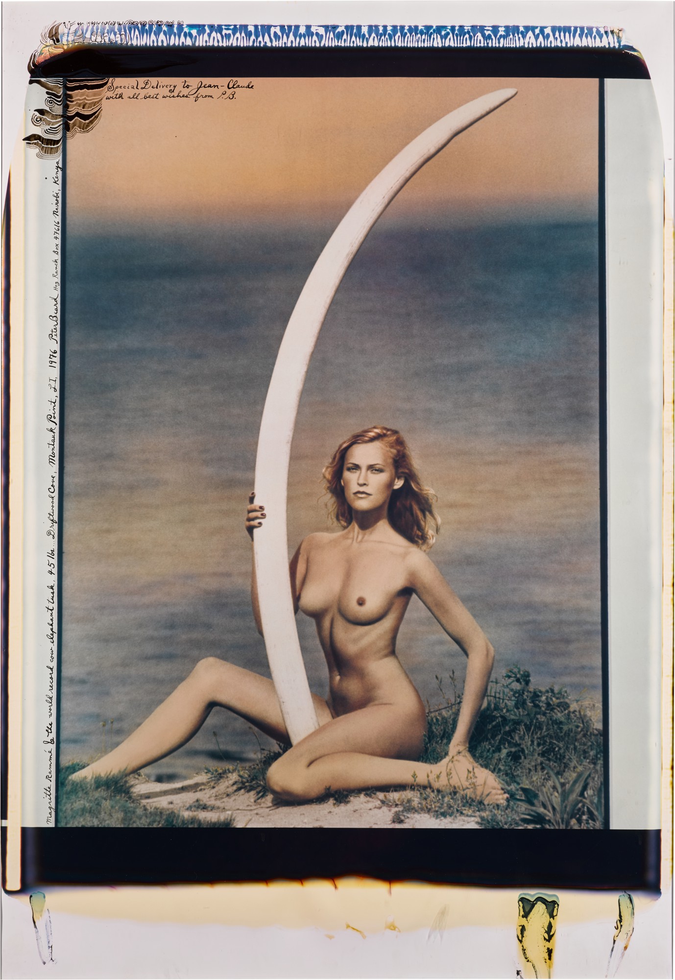 Peter Beard — 'Magritte Rammé and World Record Cow Elephant Tusk', Montauk Point, 1976