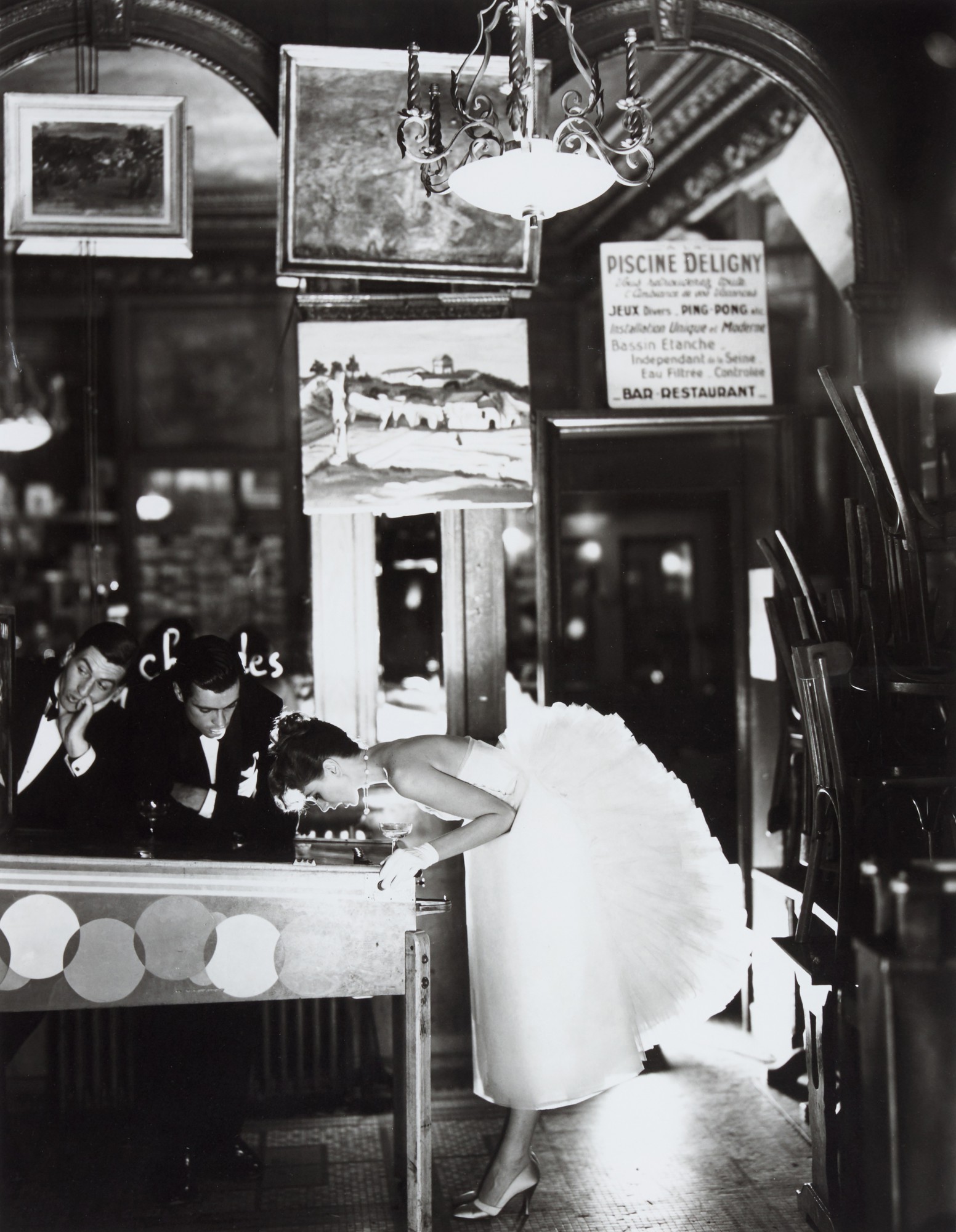 Richard Avedon — 'Suzy Parker, Evening Dress by Lanvin-Castillo, Café des Beaux Arts, Paris', August 1956