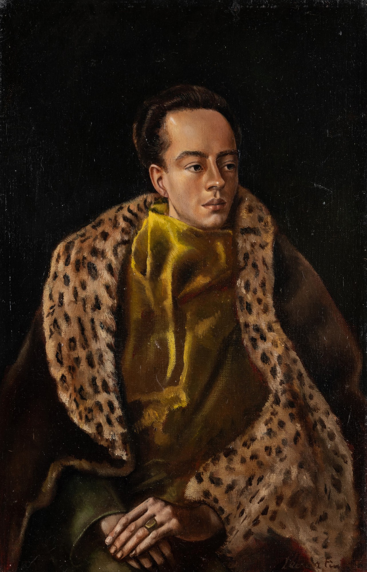 Leonor Fini — Portrait d'André Pieyre de Mandiargues au grand col de léopard