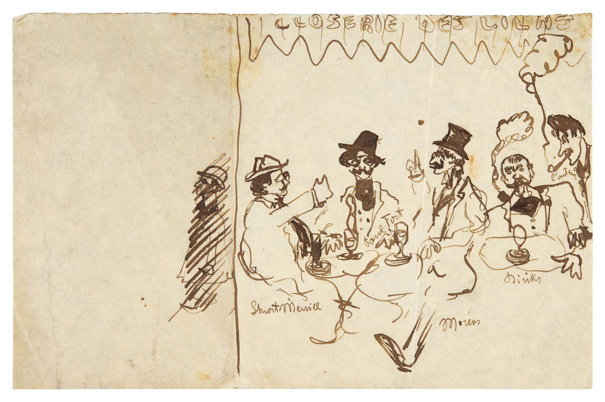 Unknown — Caricatures: Closerie des Lilas (Stuart Merrill, Paul Fort, Moréas, Deniker, Cocteau)