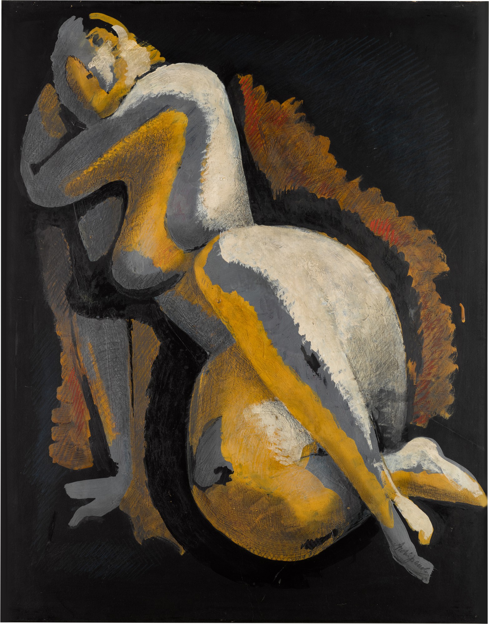 White, Gray and Yellow (Seated Nude)