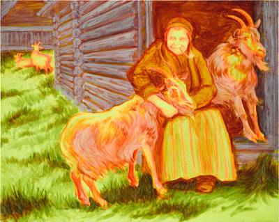 Old Woman Hugging a Goat