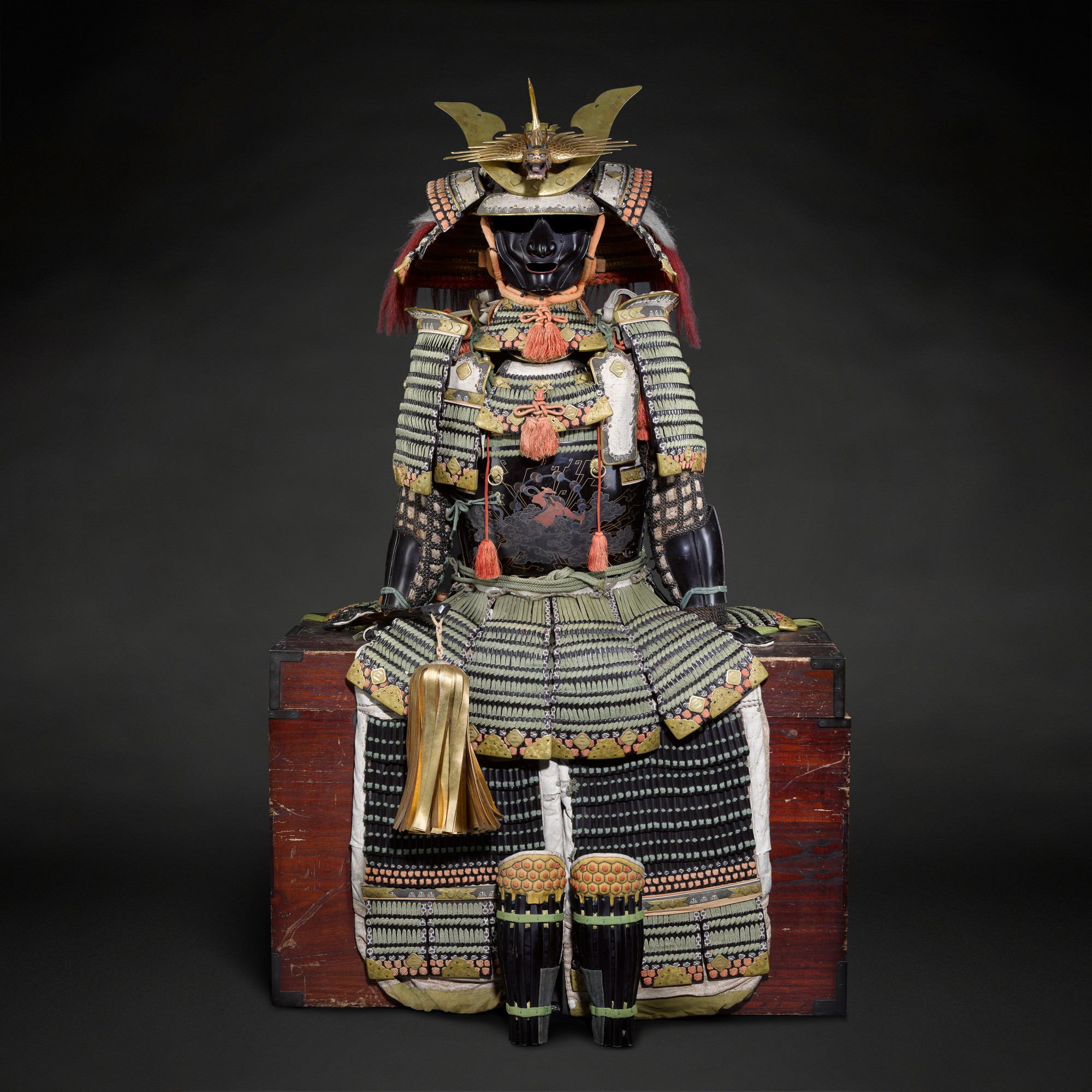 Unknown — The helmet signed Masuda Myochin Minbu Ki no Munesada saku (made by Masuda Myochin Minbu Ki no Munesada) | Edo period, the helmet dated Horyaku mizunoe uma nigatsu kichijitsu (an auspicious day in the 2nd month 1762) | The armour Edo period, 19th century