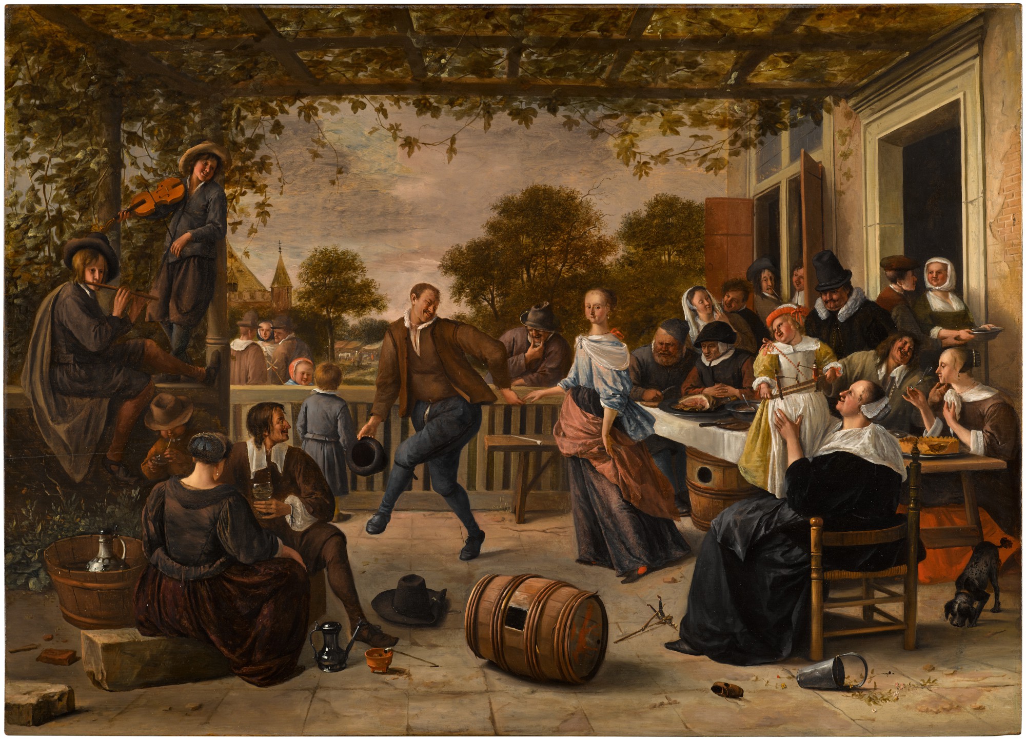 Unknown — ‘The Dancing Couple’: a terrace with a couple dancing to a pipe and fiddle, peasants eating and merrymaking behind 