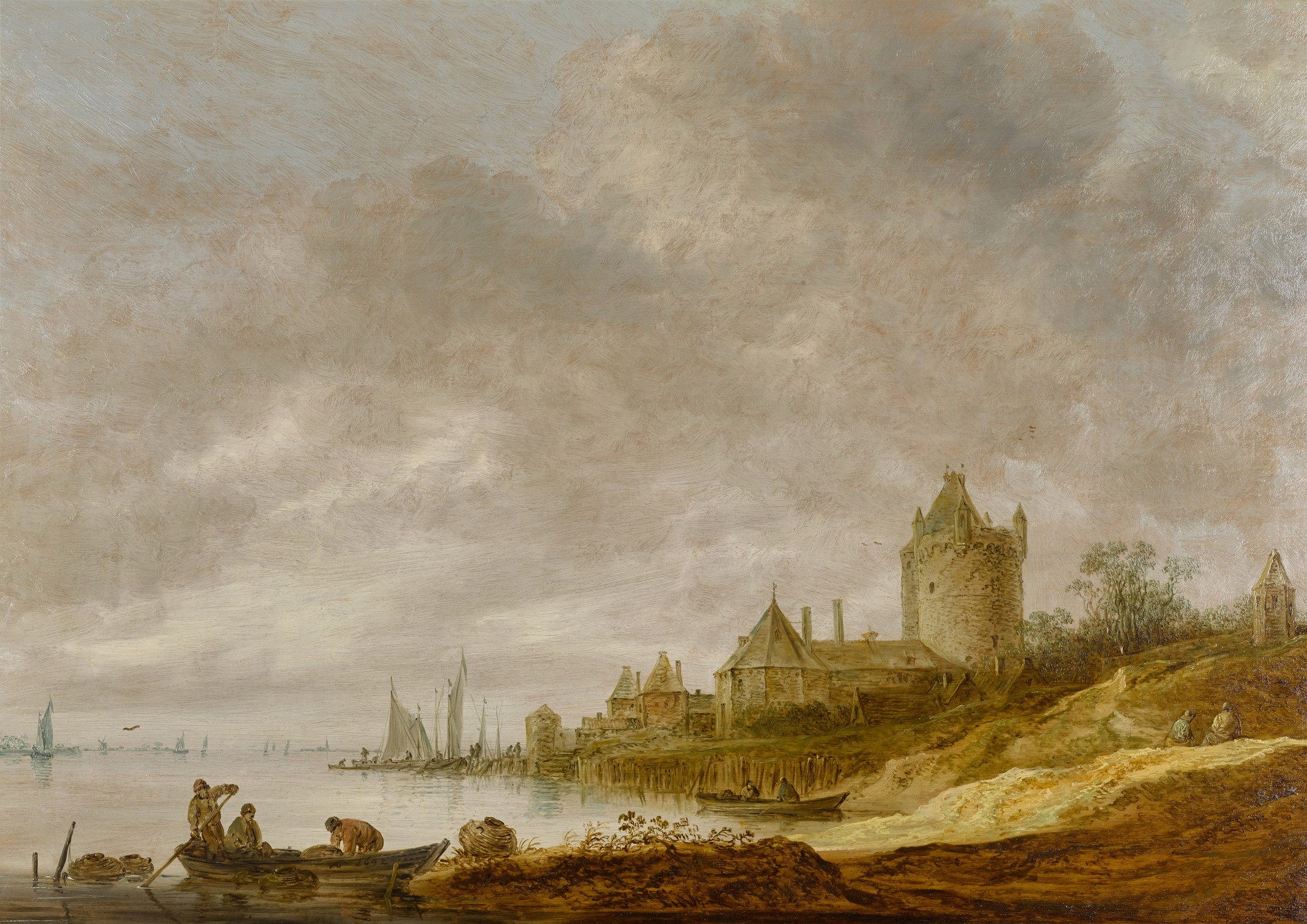 Jan Josefsz. van Goyen — River landscape with a castle with a round tower