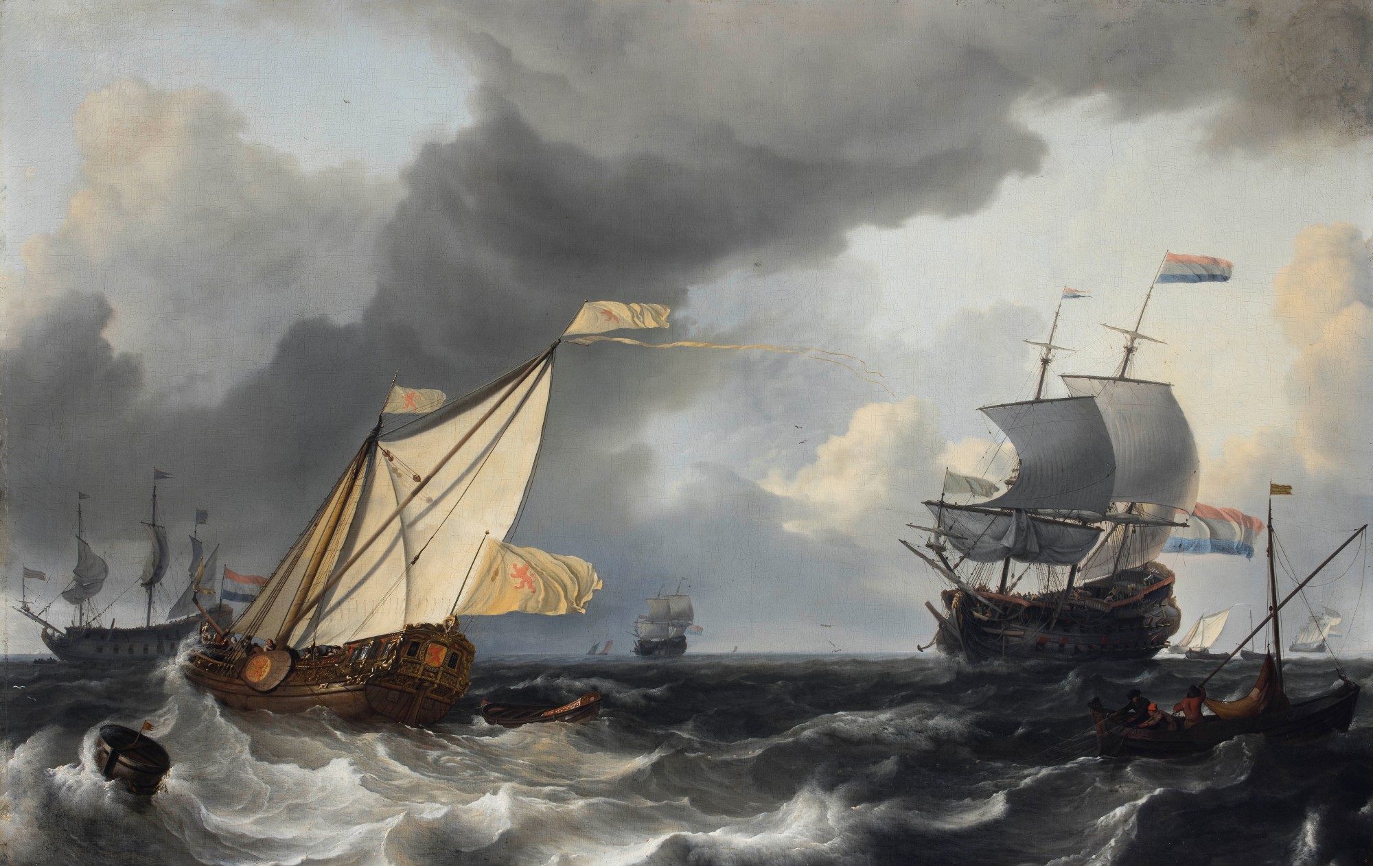 A States Yacht and other ships on the sea in stormy weather