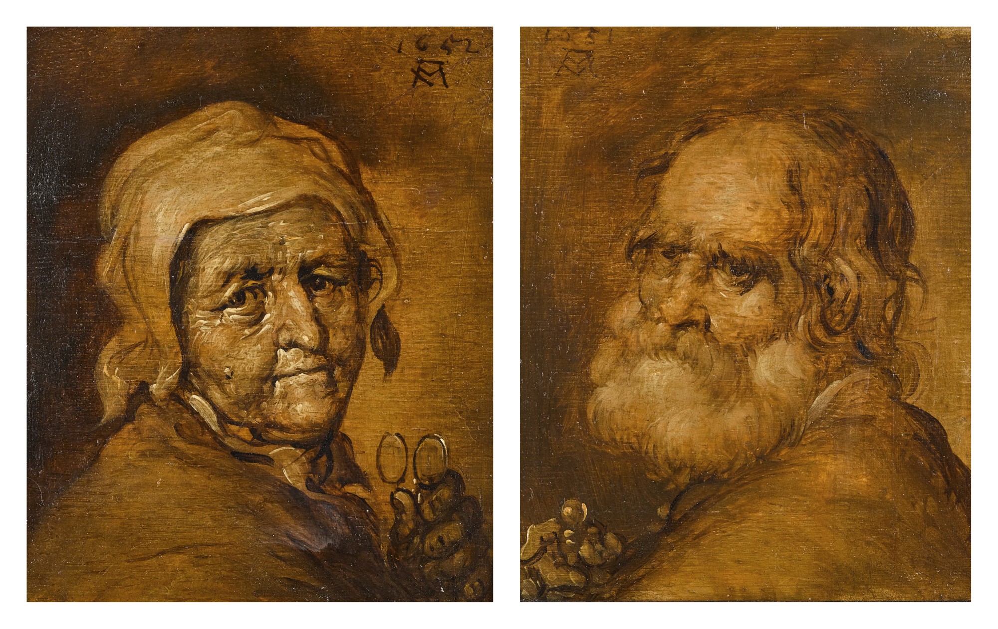 Adriaen Pietersz. van de Venne — Head of an old woman; Head of an old man