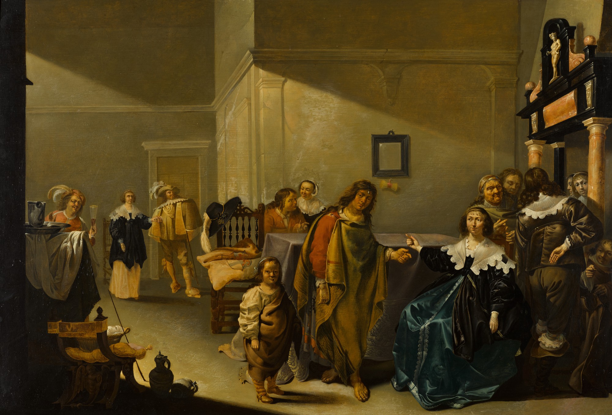 Jacob Duck — Interior with elegantly-dressed figures and a fortune teller with her retinue