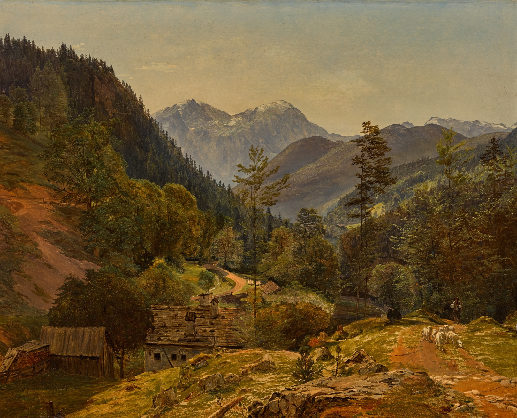 View of the Ramsau near Berchtesgaden, with the peaks of the Hoher Göll and the Hohes Brett beyond