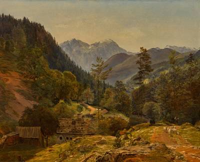 View of the Ramsau near Berchtesgaden, with the peaks of the Hoher Göll and the Hohes Brett beyond