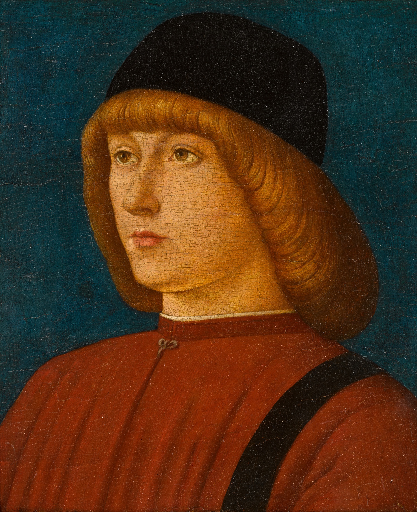 Unknown — Portrait of a boy, bust-length, wearing a black hat and red jacket