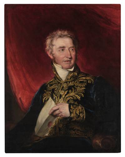 Portrait of Sir William Hamilton (1730–1803), half-length, wearing diplomatic uniform, with decorative gold frogging, holding a letter in his left hand