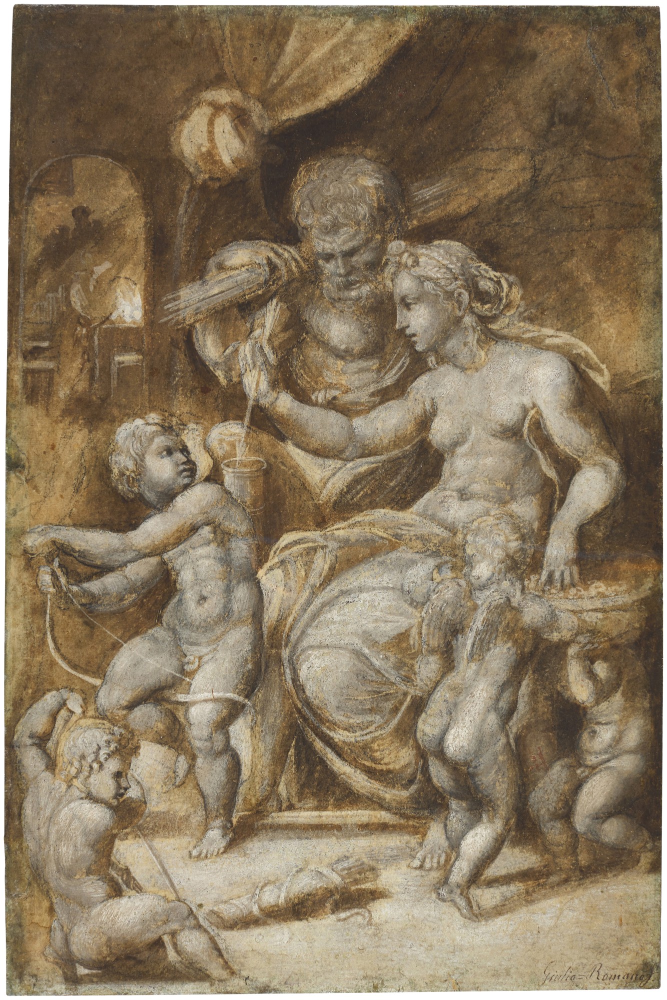 Giulio Pippi, called Giulio Romano — Recto: Venus and Vulcan, Cupid and putti Verso: Madonna and Child and St. Elizabeth with St. John the Baptist