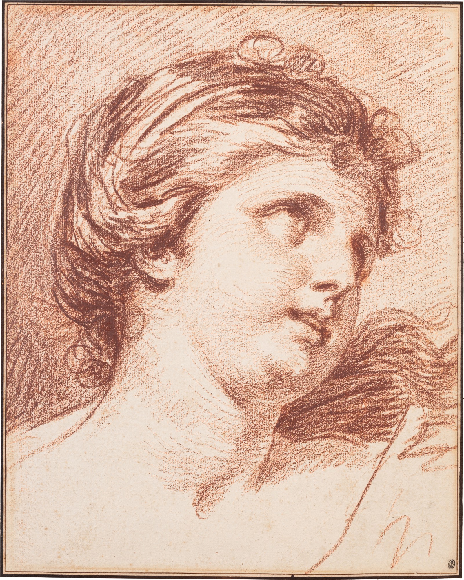 Jean-Baptiste Greuze — Head study of a young woman looking up to the right