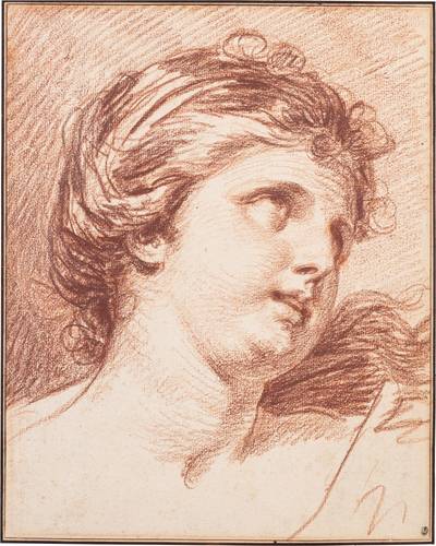 Head study of a young woman looking up to the right