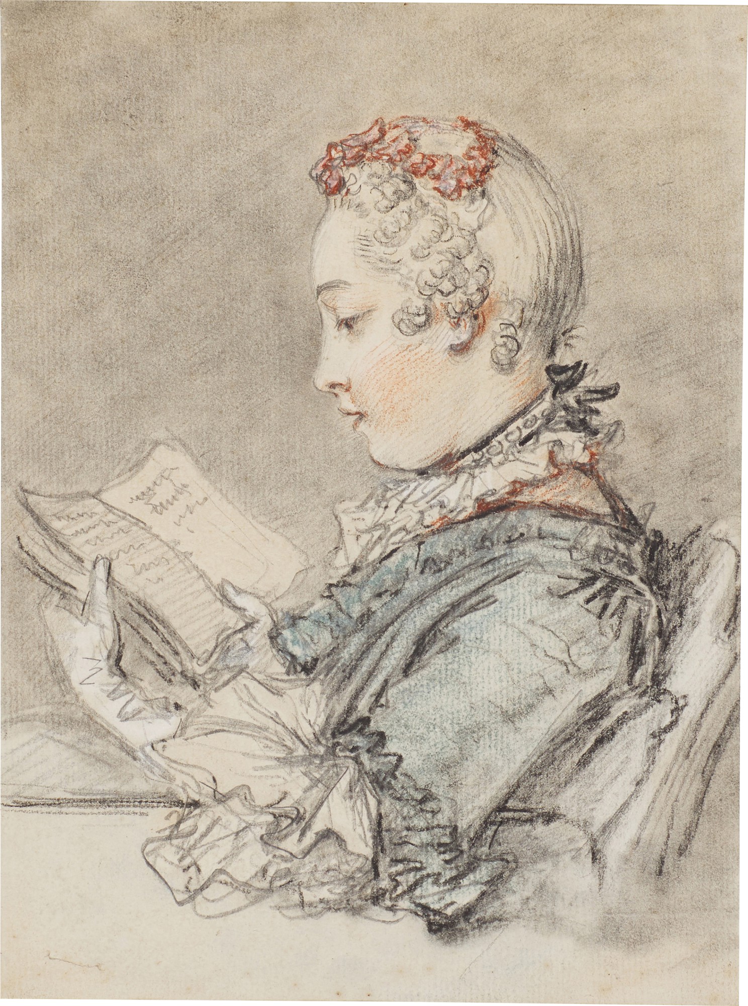 Half-length of a seated Young Woman reading ‘Abelard et Héloïse’