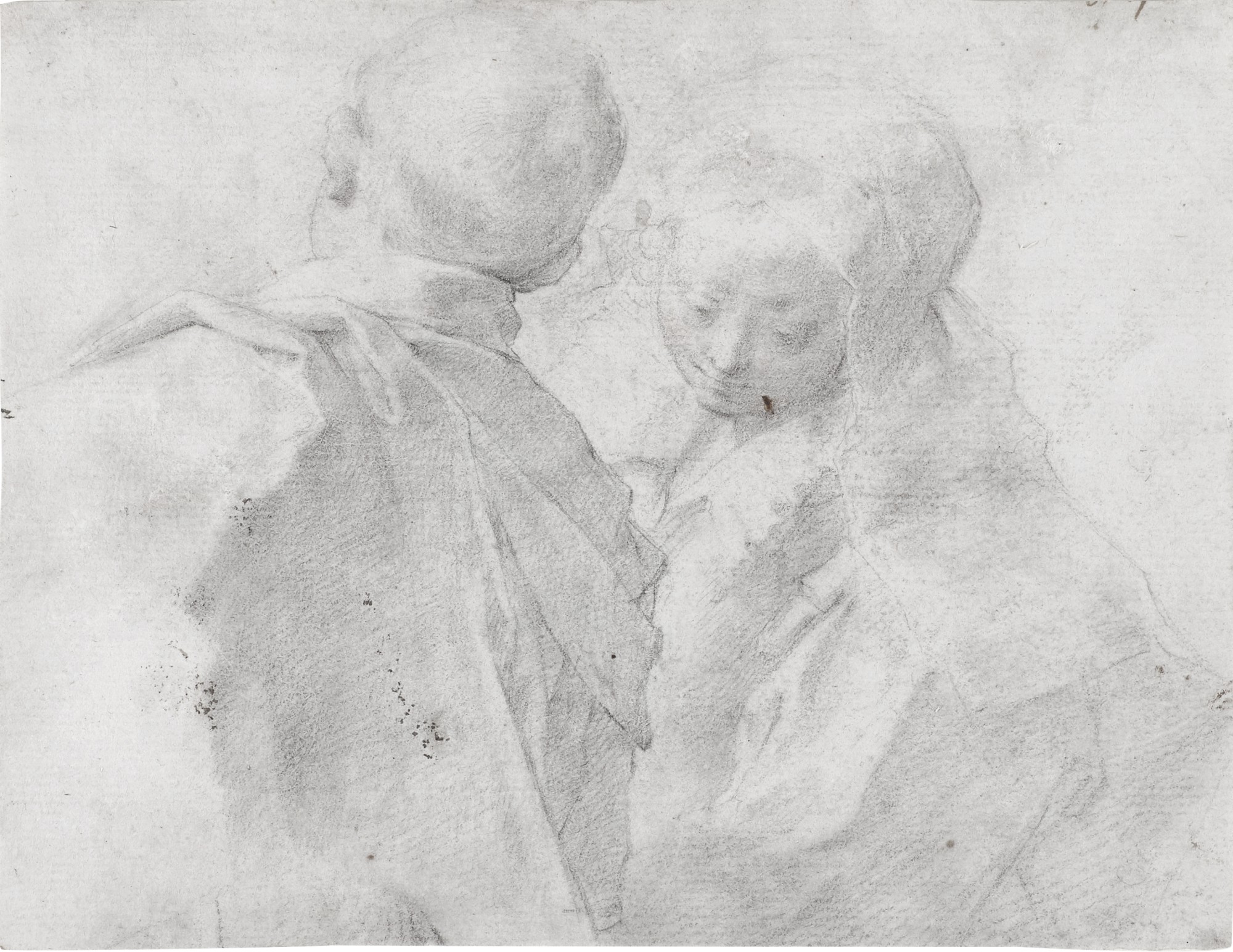 Attributed to Peter Oliver — Recto: A young couple leaning towards each other, seen from behind; Verso: Study of Saint John the Baptist