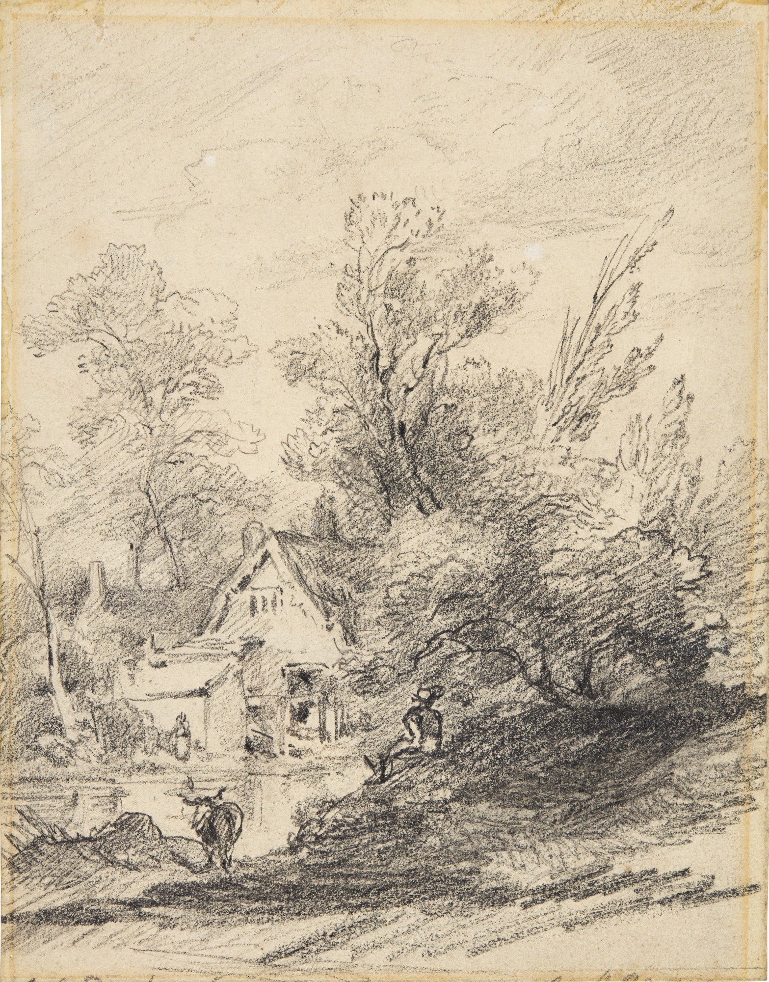 John Constable — Cottages by a pond (Well Walk, Hampstead)