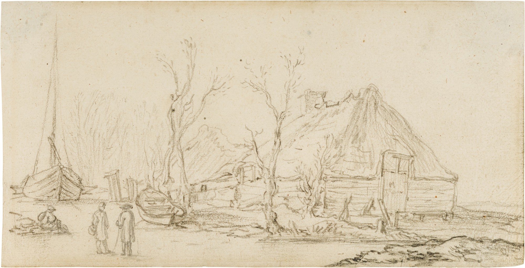 Jan Josefsz van Goyen — Study of cottages and boats with figures