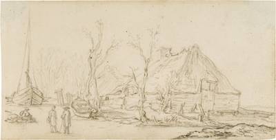 Study of cottages and boats with figures