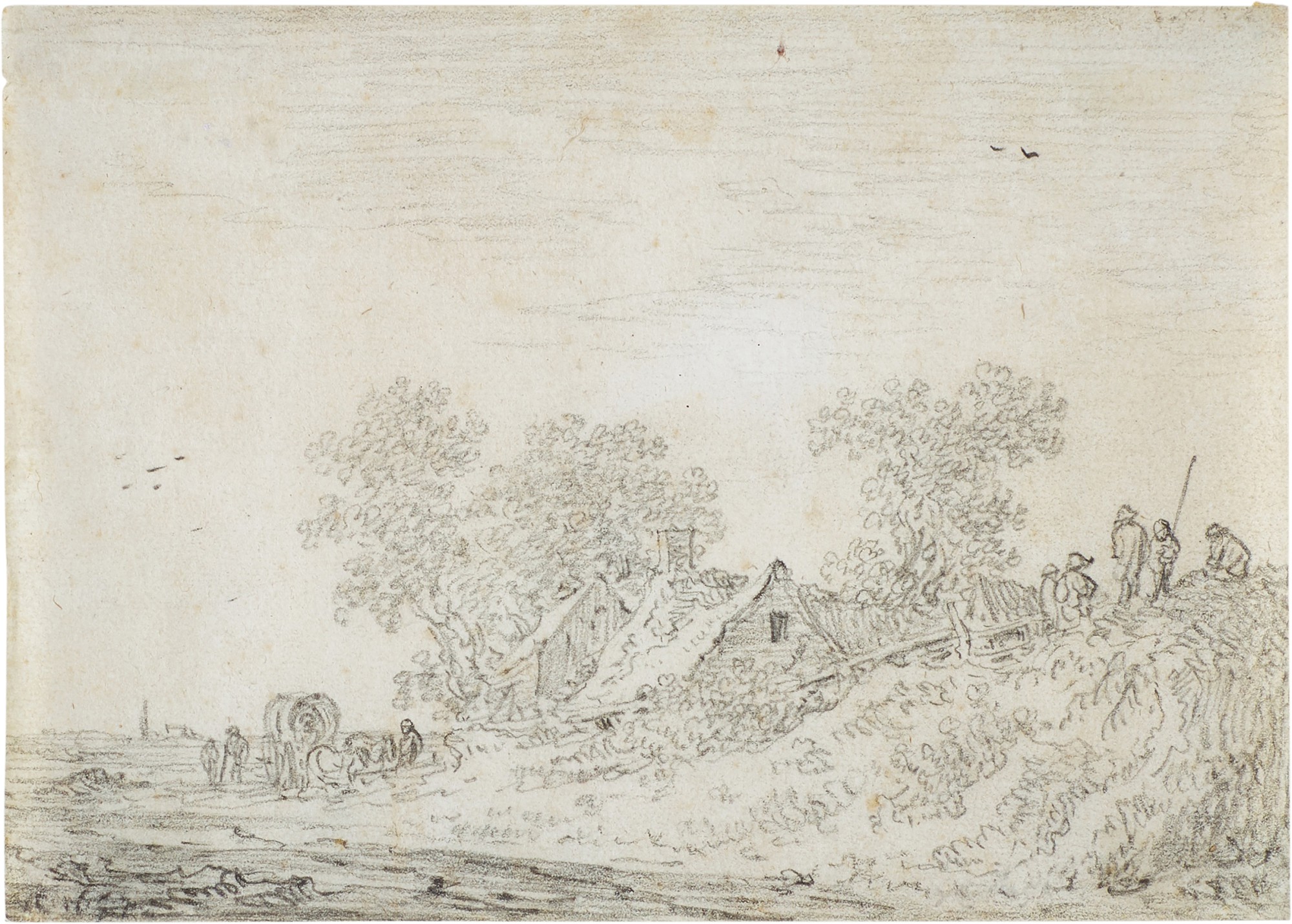 Jan Josefsz. van Goyen — Cottages with a horse and cart and figures on a hillside