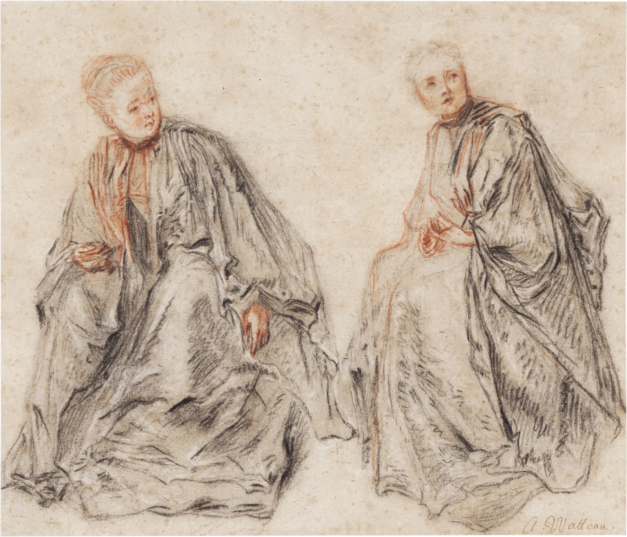 Follower of Jean-Antoine Watteau — Studies of two seated ladies
