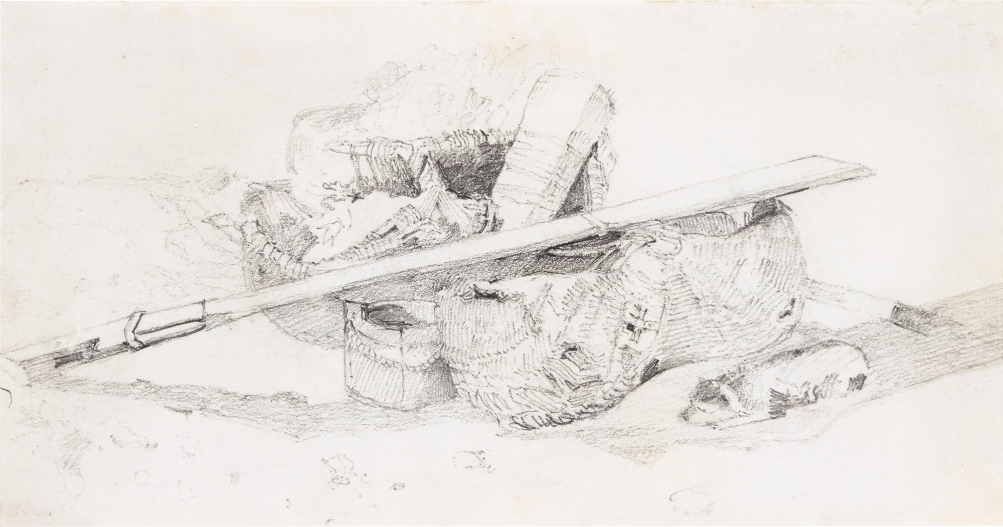 John Sell Cotman — Study of fishing tackle, with a sleeping dog nearby